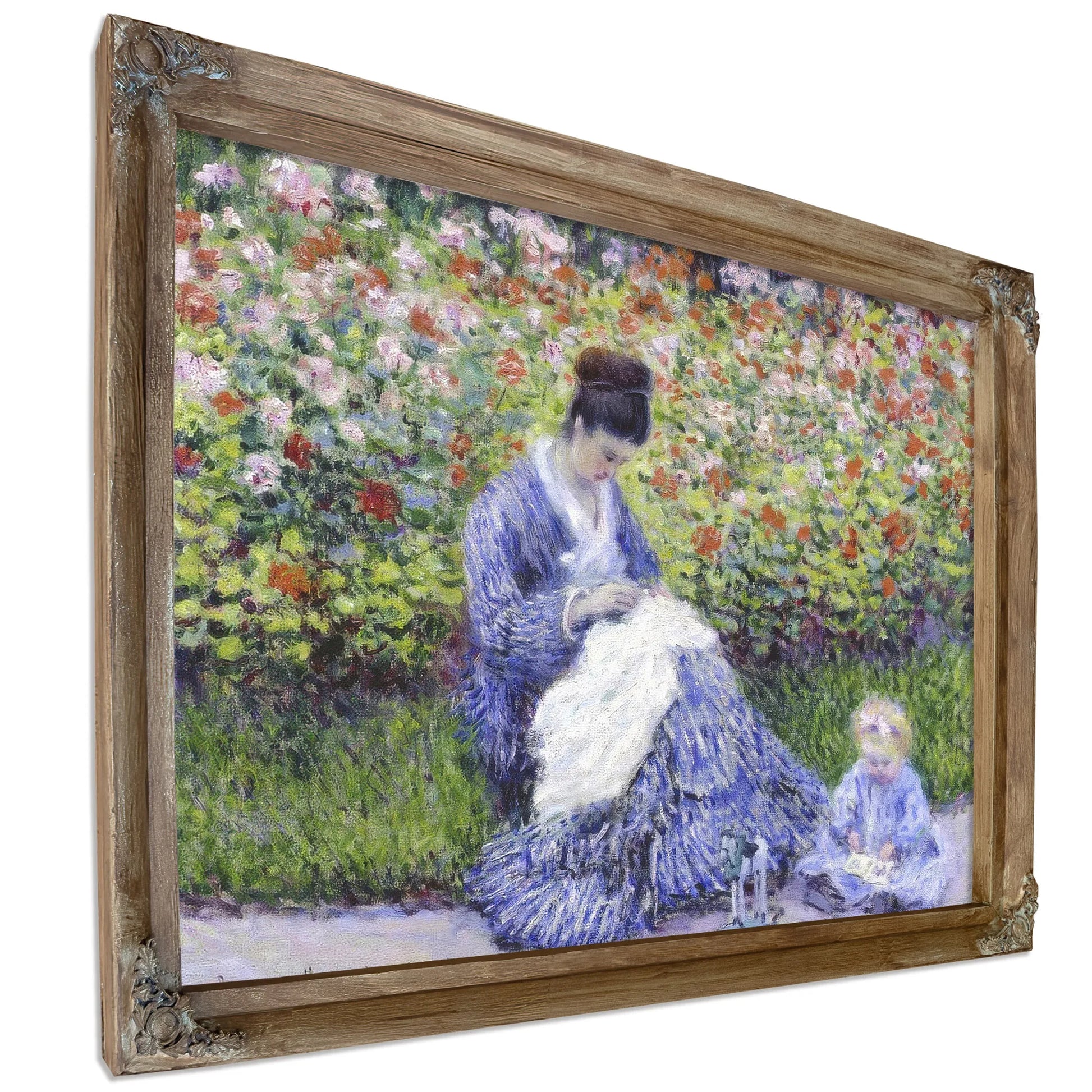 Camille Monet And A Child In The Artist's Garden In Argenteuil By Claude Monet Fine Art Print