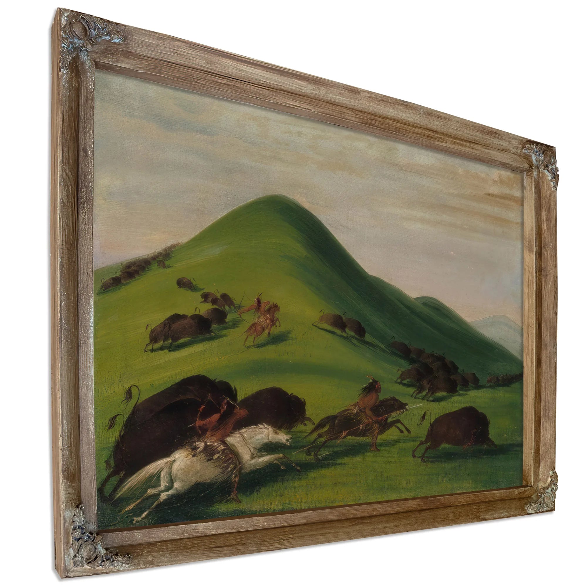Buffalo Chase Over Prairie Bluffs By George Catlin Fine Art Print