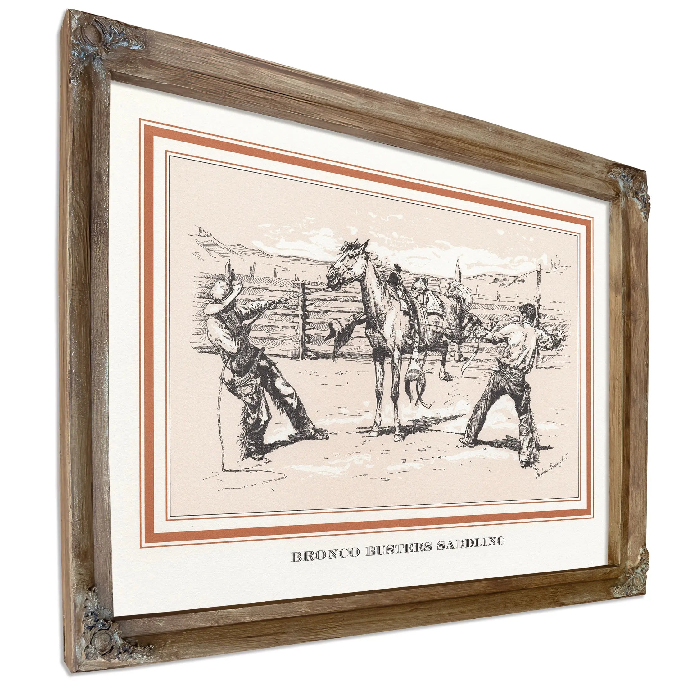 Bronco Busters Saddling by Frederic Remington