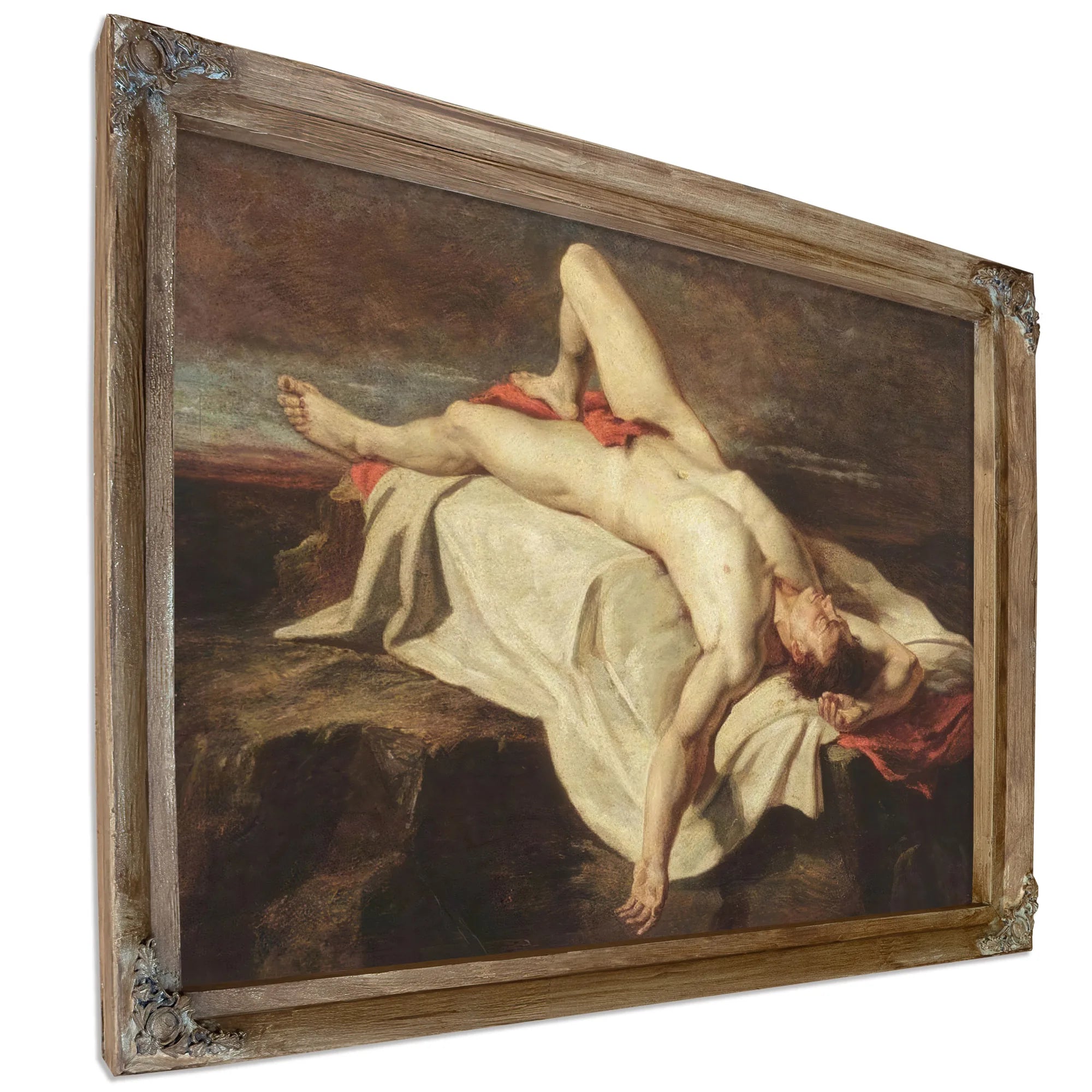 Academic Study Of A Male Nude Lying On A Shroud On Rocks By William Etty Fine Art Print