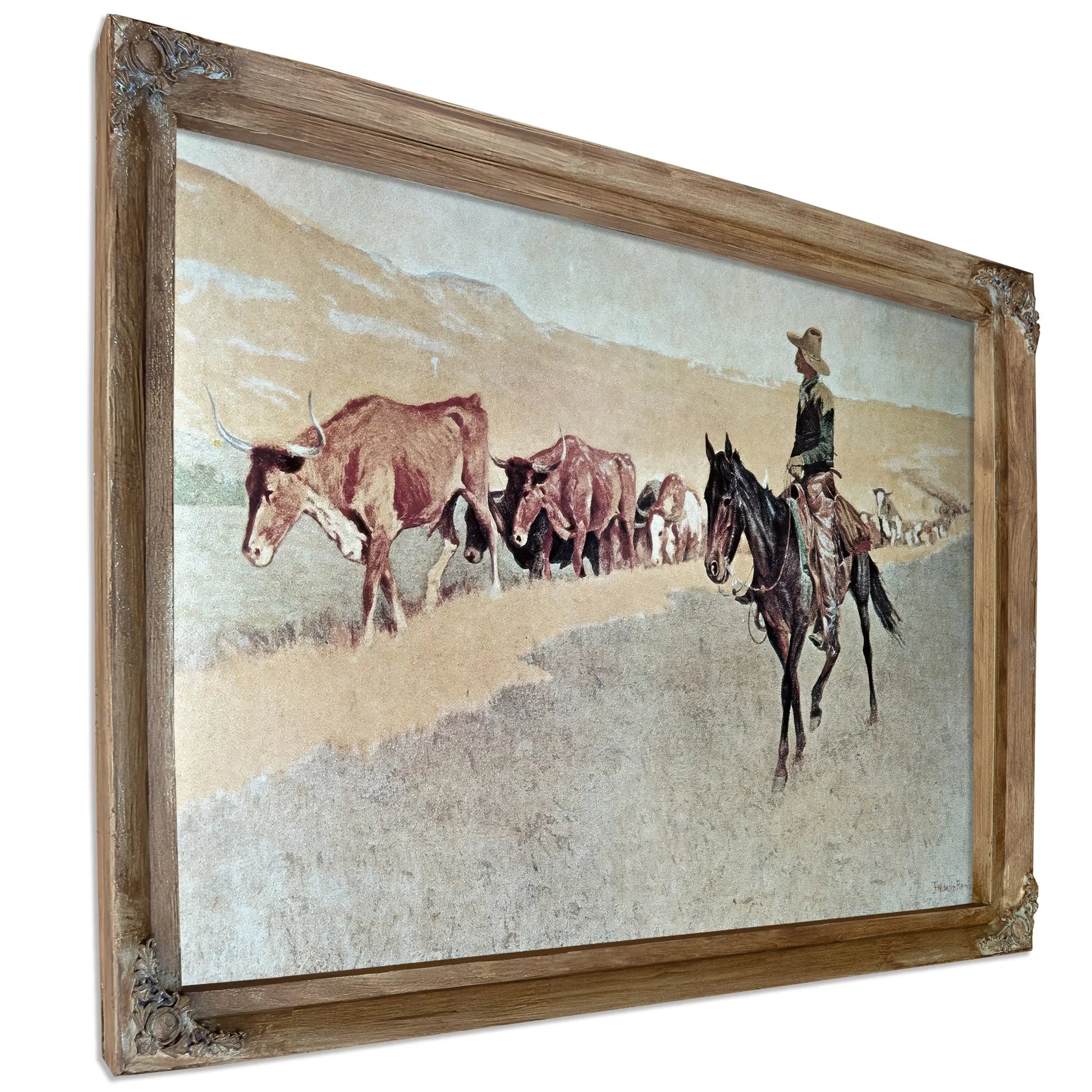 Trailing Texas Longhorns Oil On Canvas by Frederic Remington