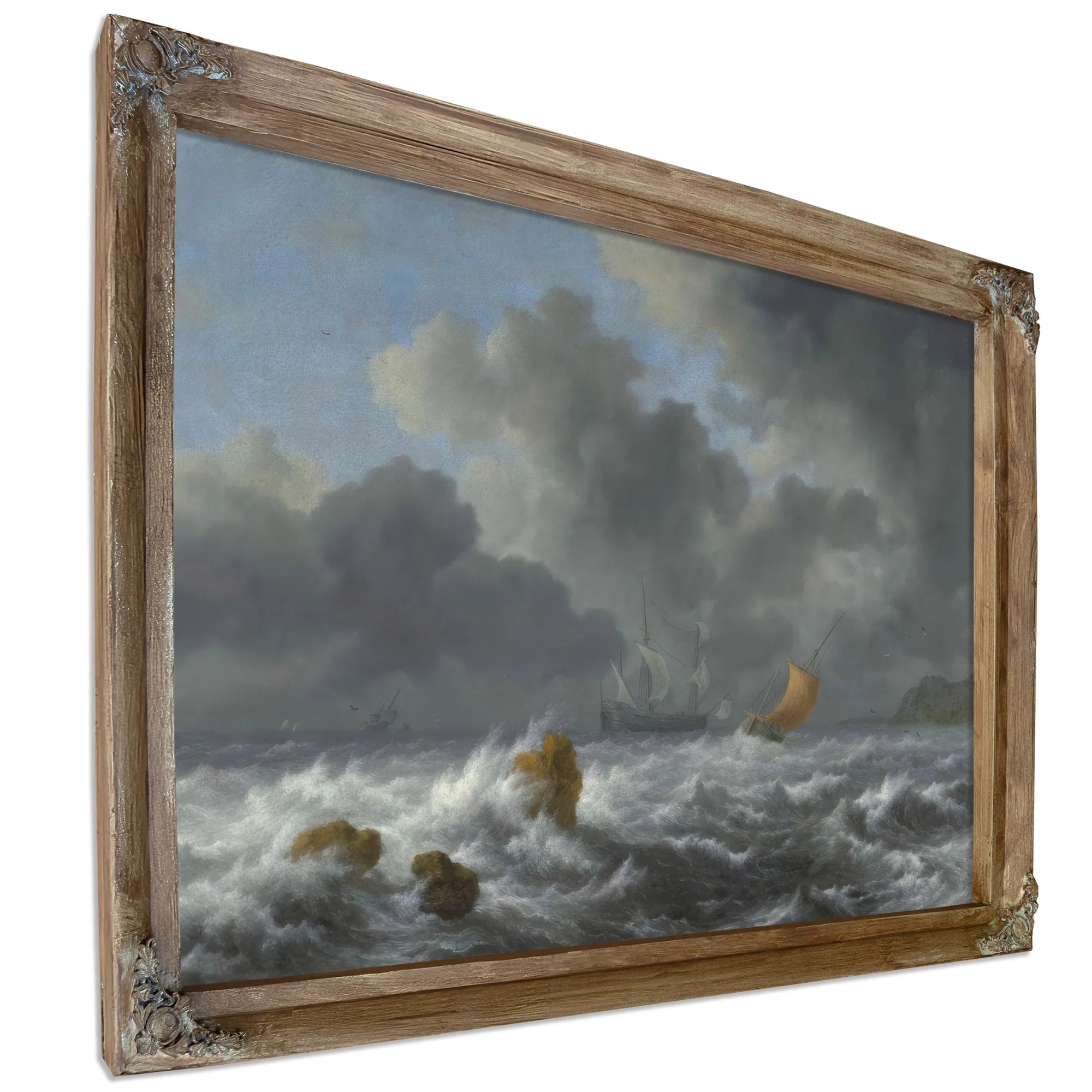 Sailing Vessels In A Stormy Sea Near A Rocky Coast By Jacob Van Ruisdael Fine Art Print