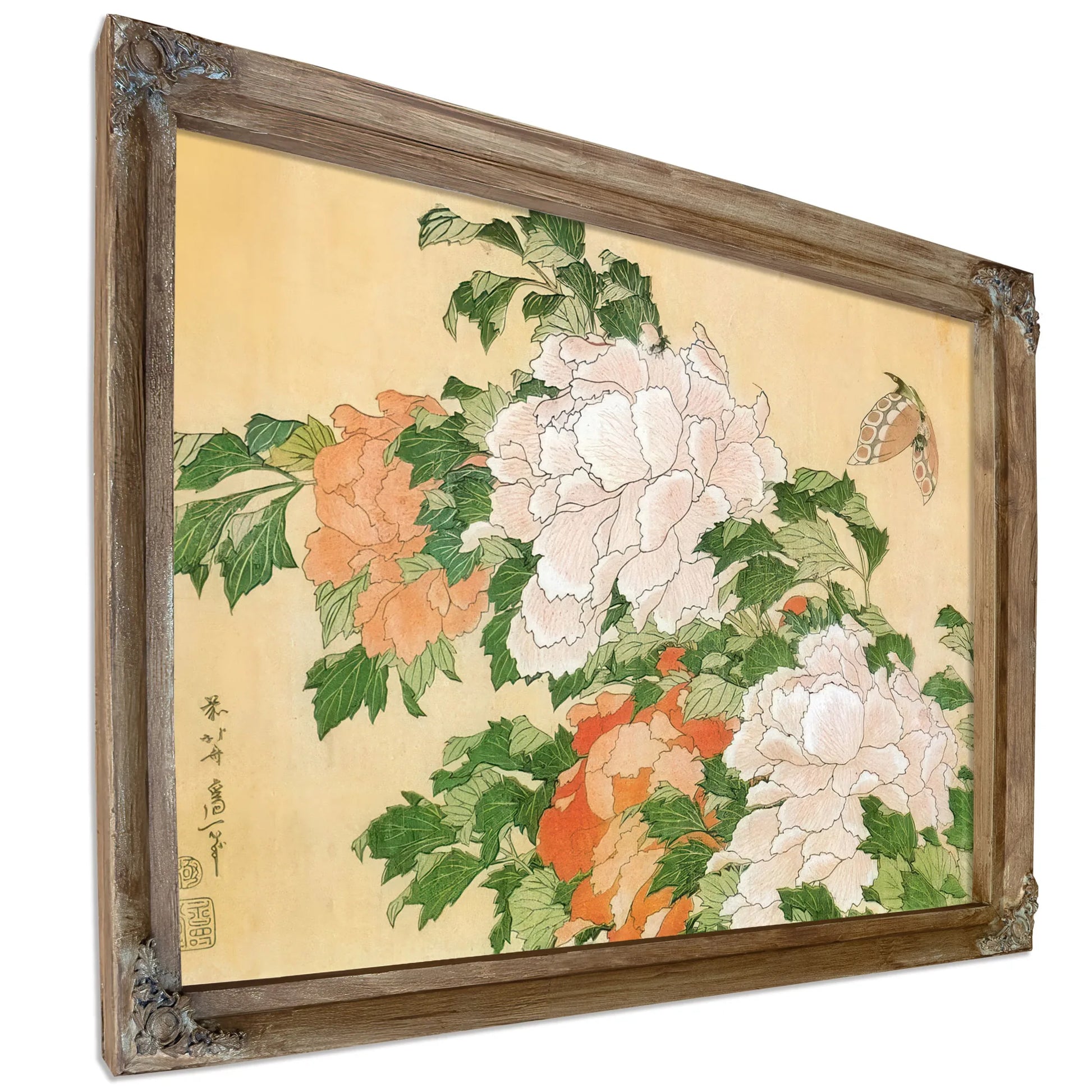 Peonies And Butterfly By Hokusai Fine Art Print