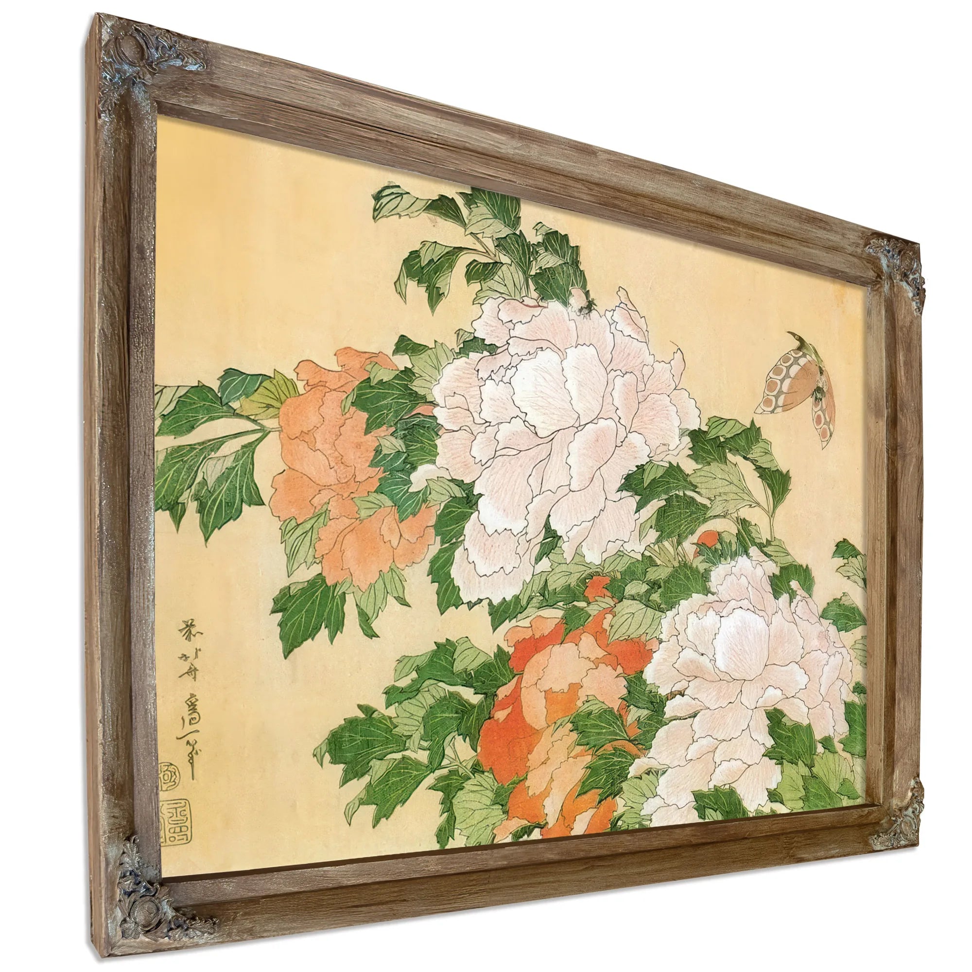 Peonies And Butterfly By Hokusai Fine Art Print
