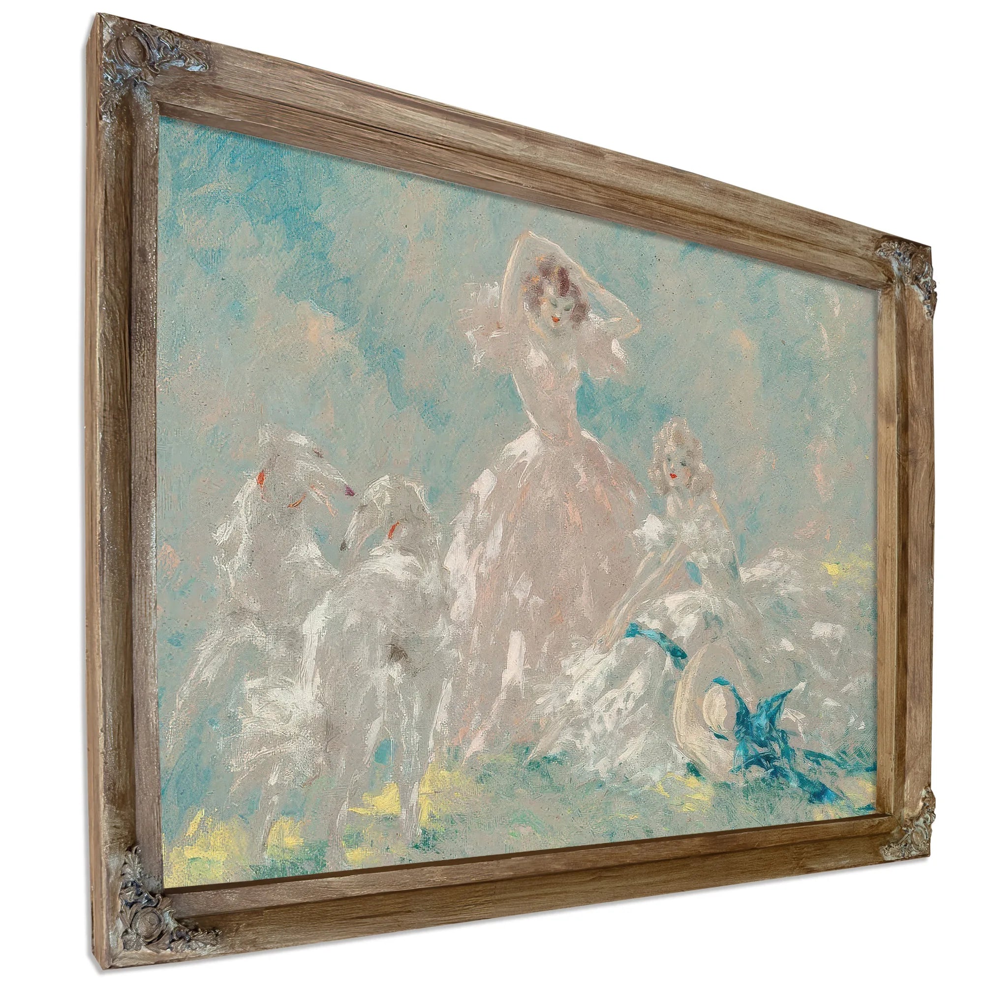 Two Women & Borzois Circa 1930 1940 By Louis Icart Fine Art Print