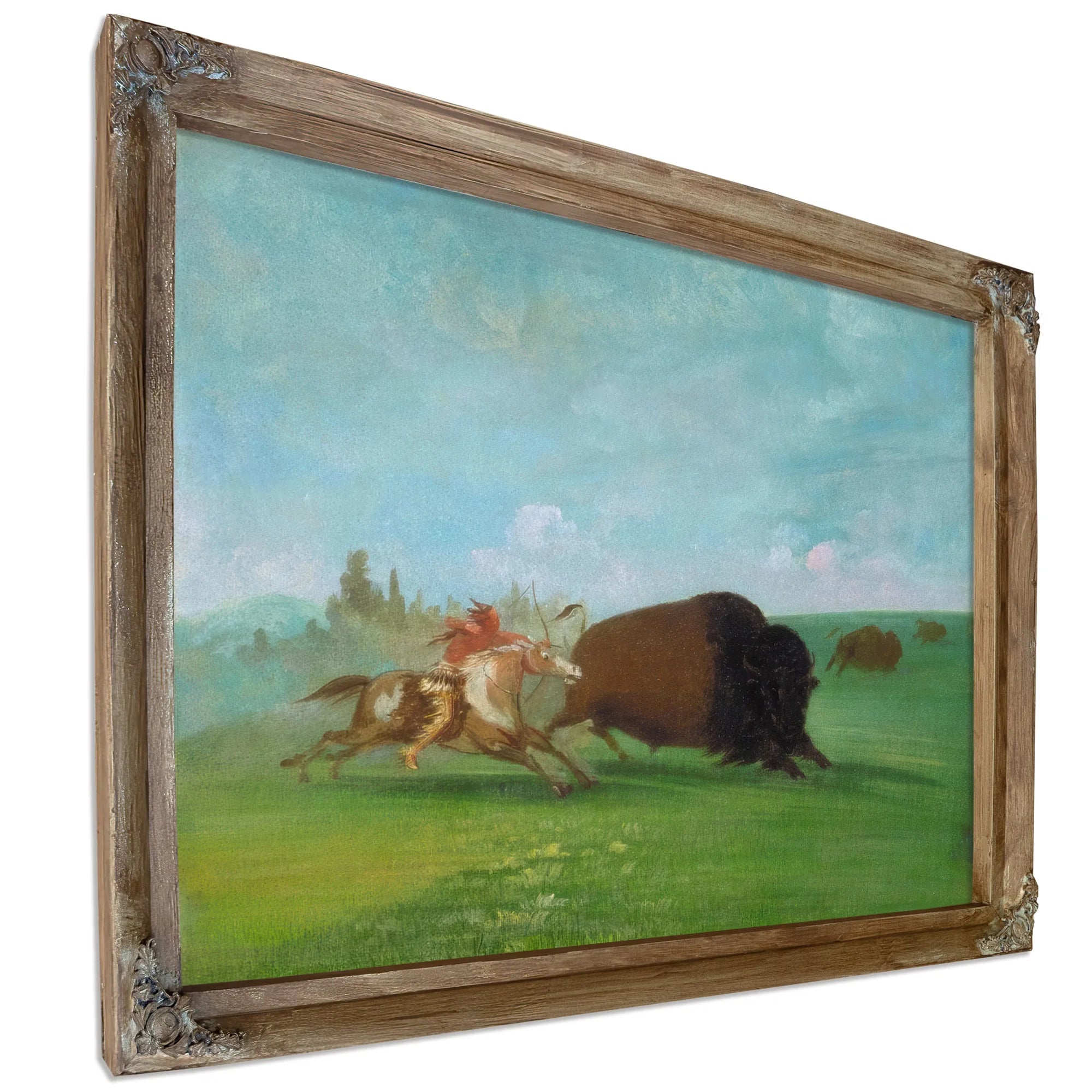 Buffalo Chase, A Single Death By George Catlin Fine Art Print