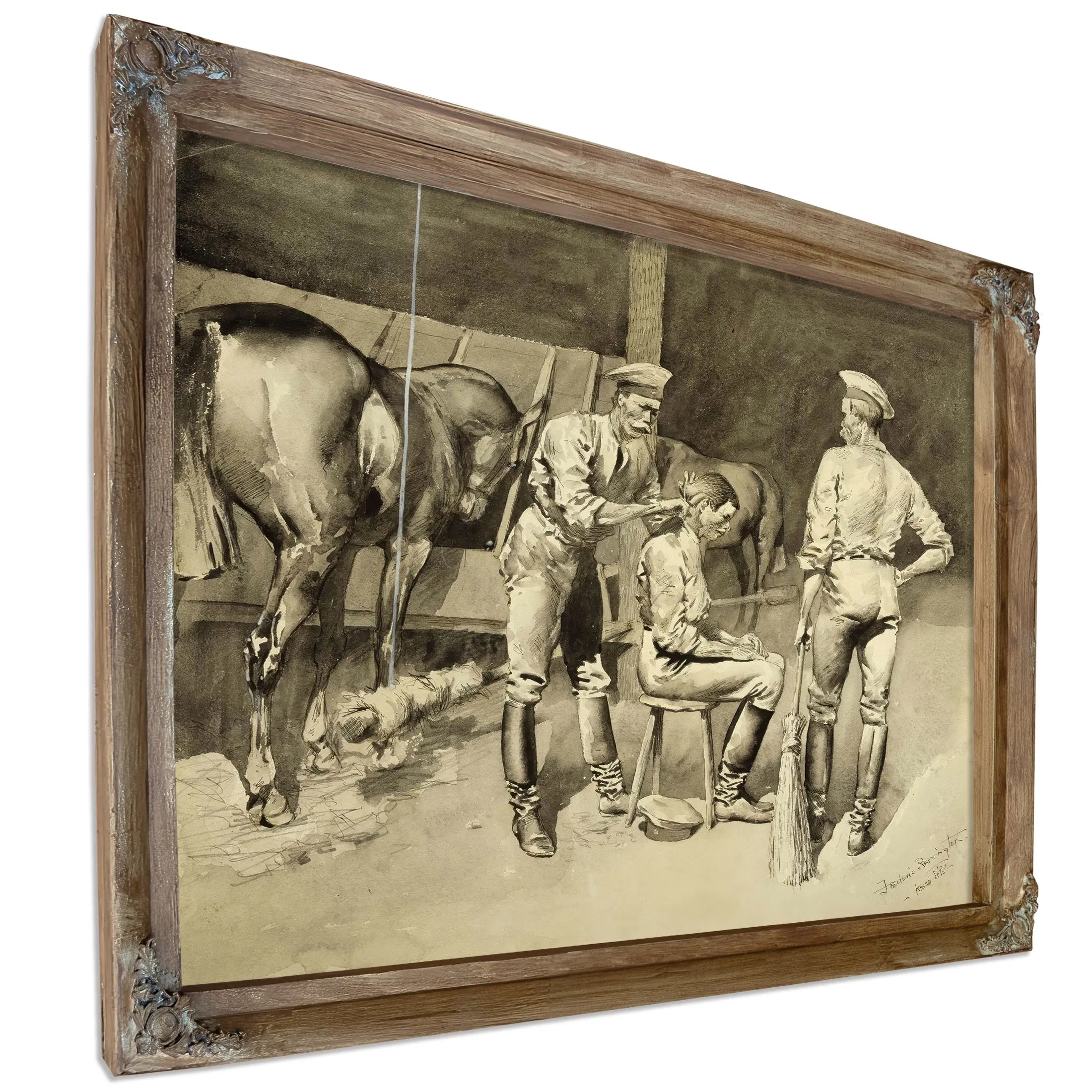 A Haircut In A Cavalry Stable by Frederic Remington