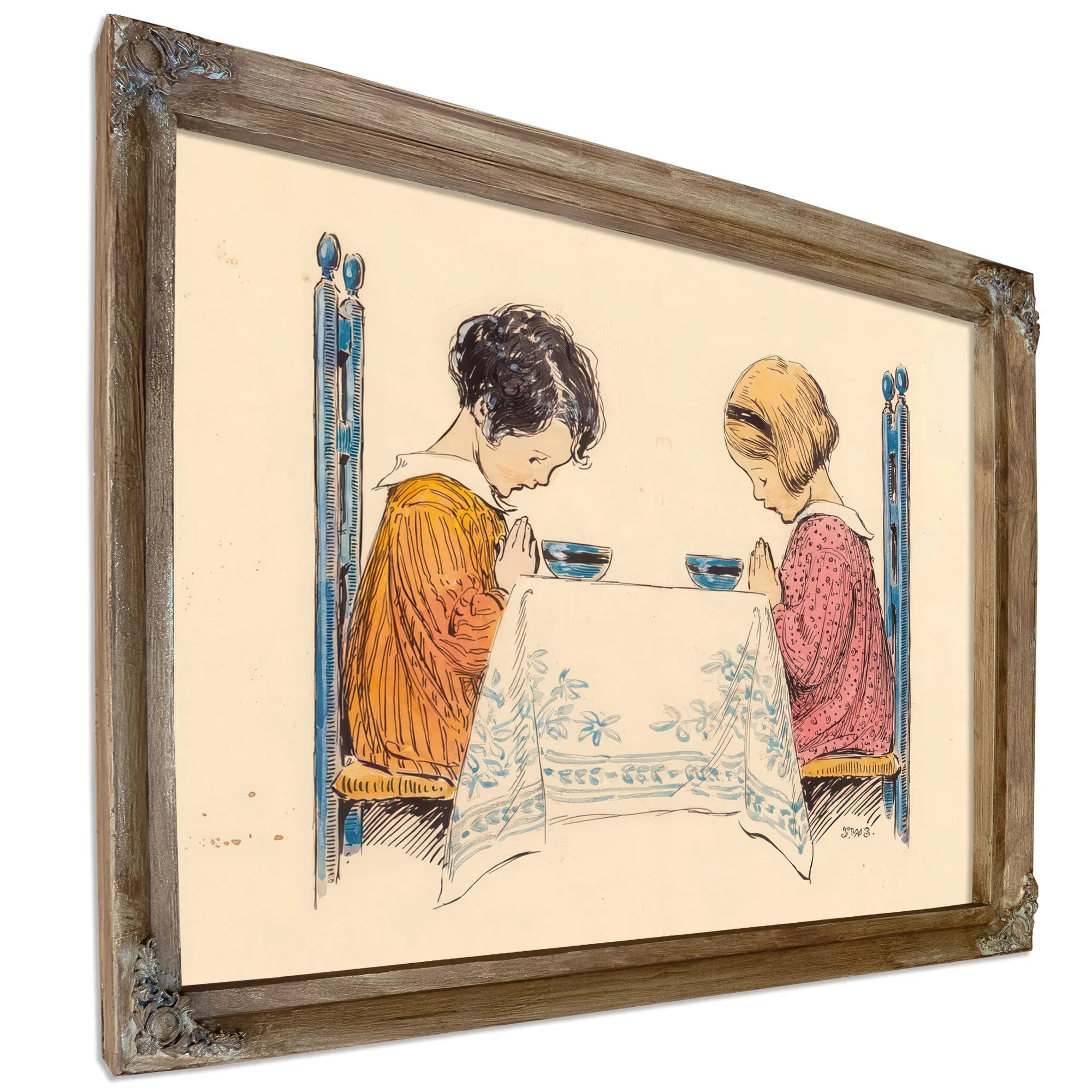 Two Children Praying A Childs Prayer Interior Book Illustration 1929 By Jessie Willcox Smith Fine Art Print