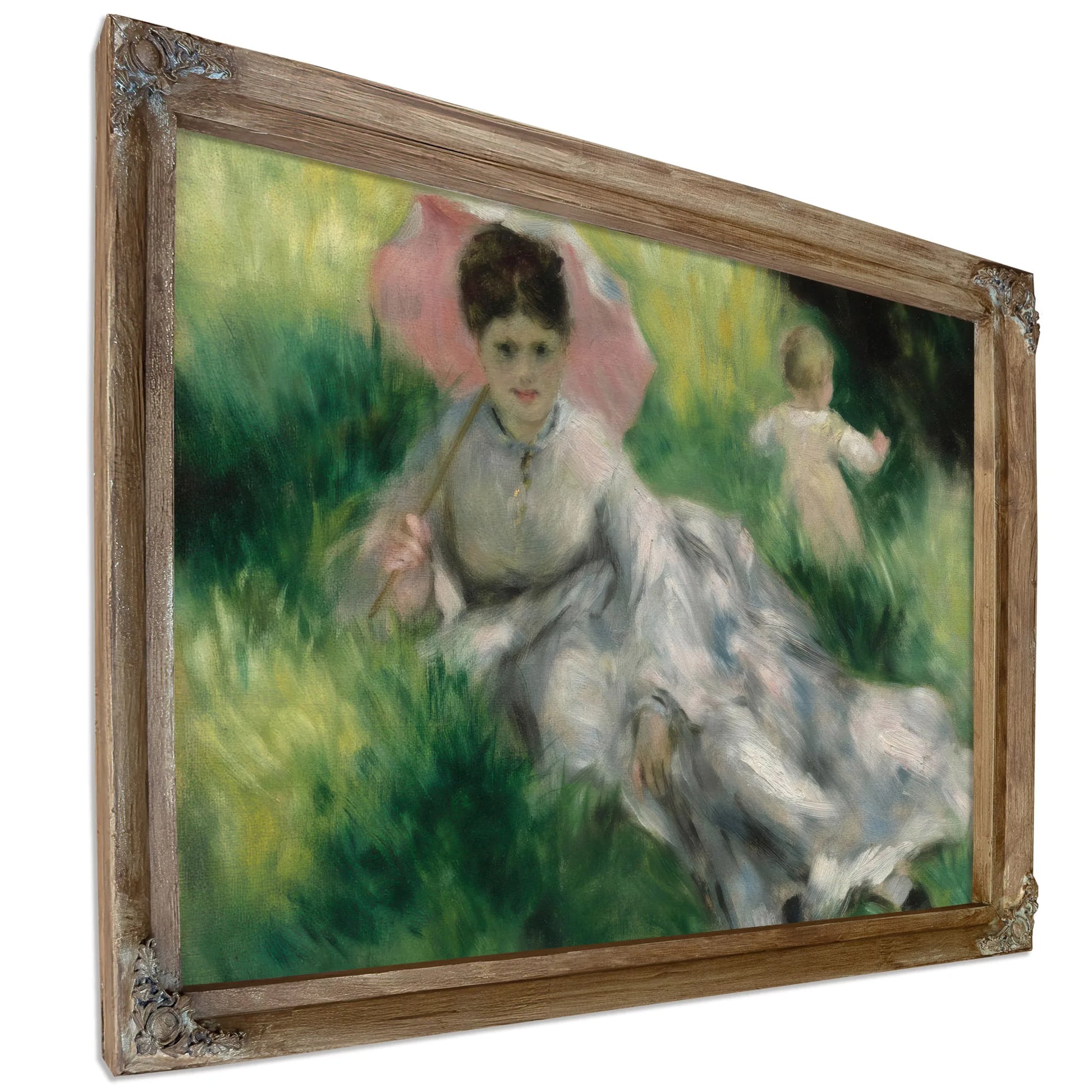 Woman With A Parasol And Small Child On A Sunlit Hillside By Pierre August Renoir Fine Art Print
