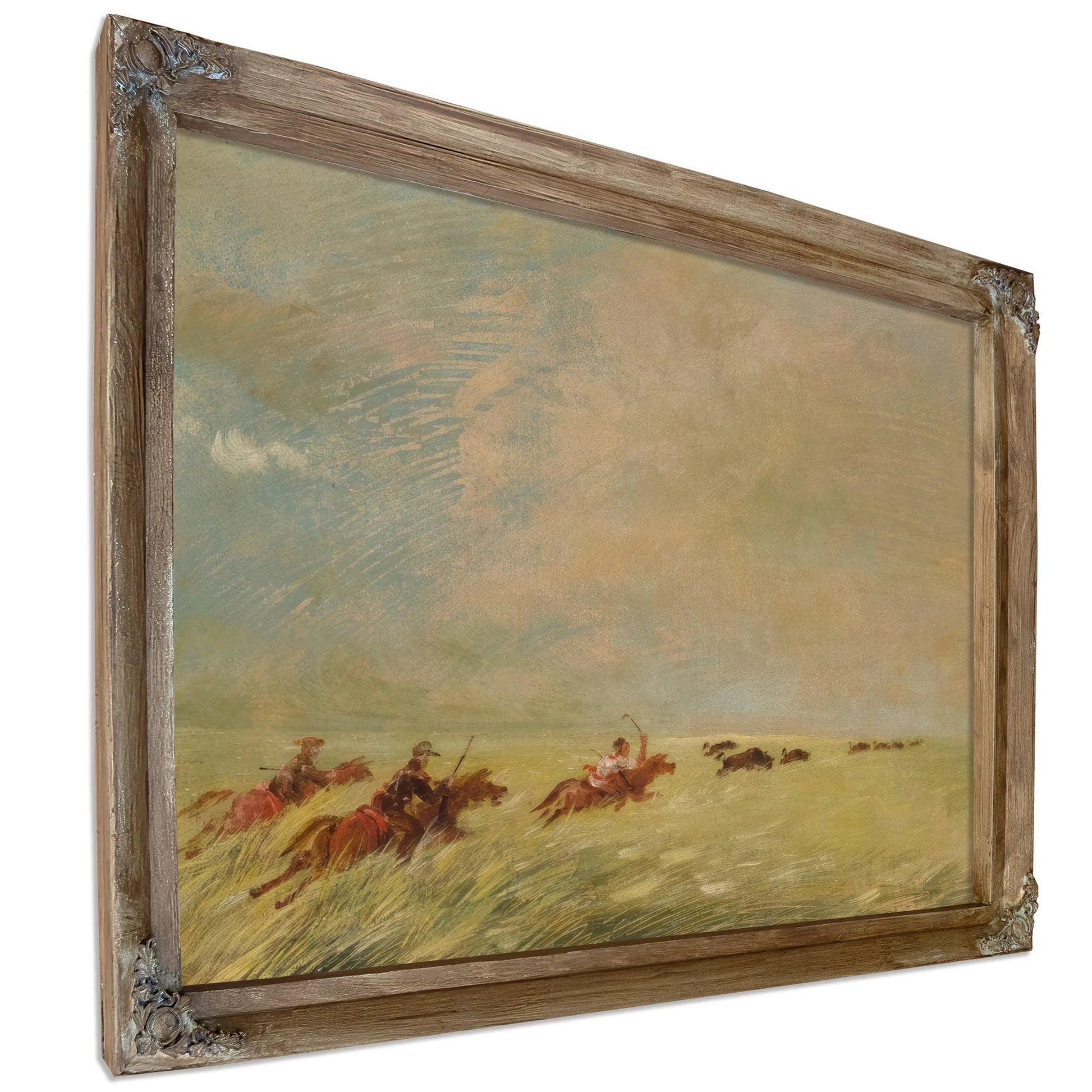 Bogard, Batiste, And I Chasing Buffalo In High Grass On A Missouri Bottom By George Catlin Fine Art Print
