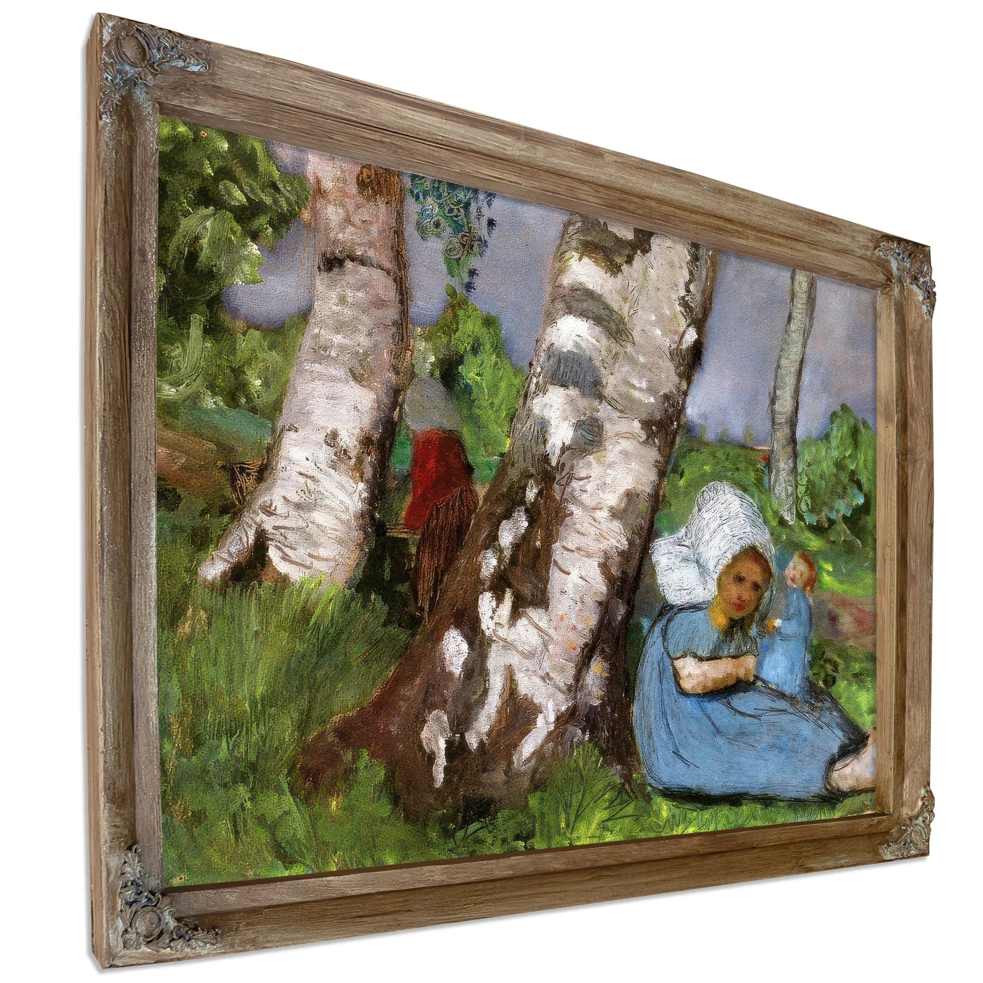 Child With Doll Sitting On A Birch Trunk By Paula Modersohn Becker Fine Art Print