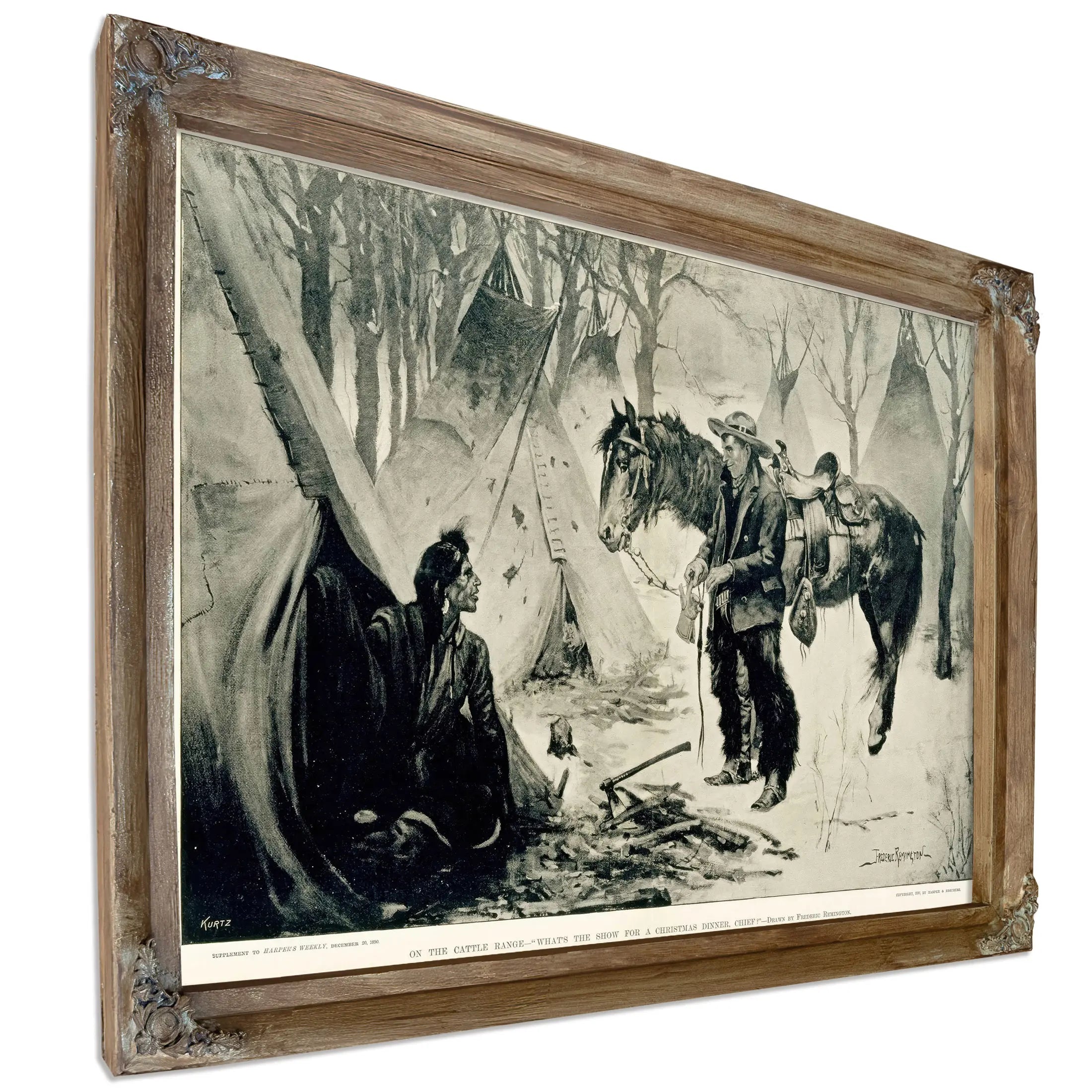 On The Cattle Range What S The Show For A Chirstmas Dinner Chief by Frederic Remington