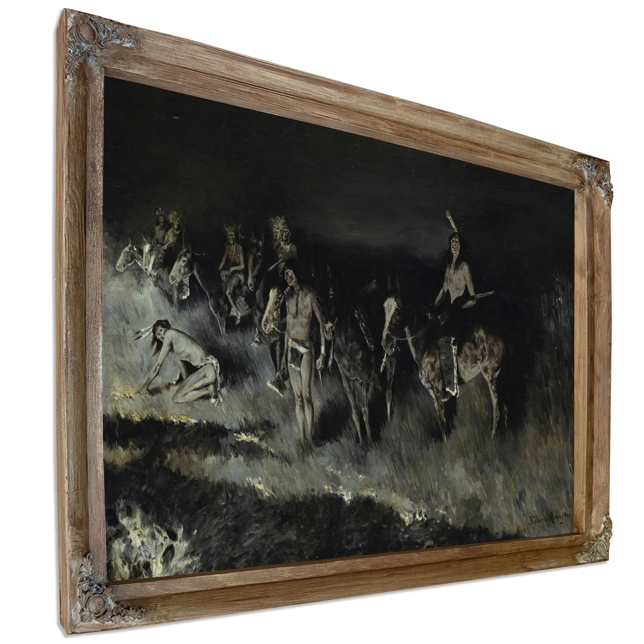 The Grass Fire Backfiring  by Frederic Remington
