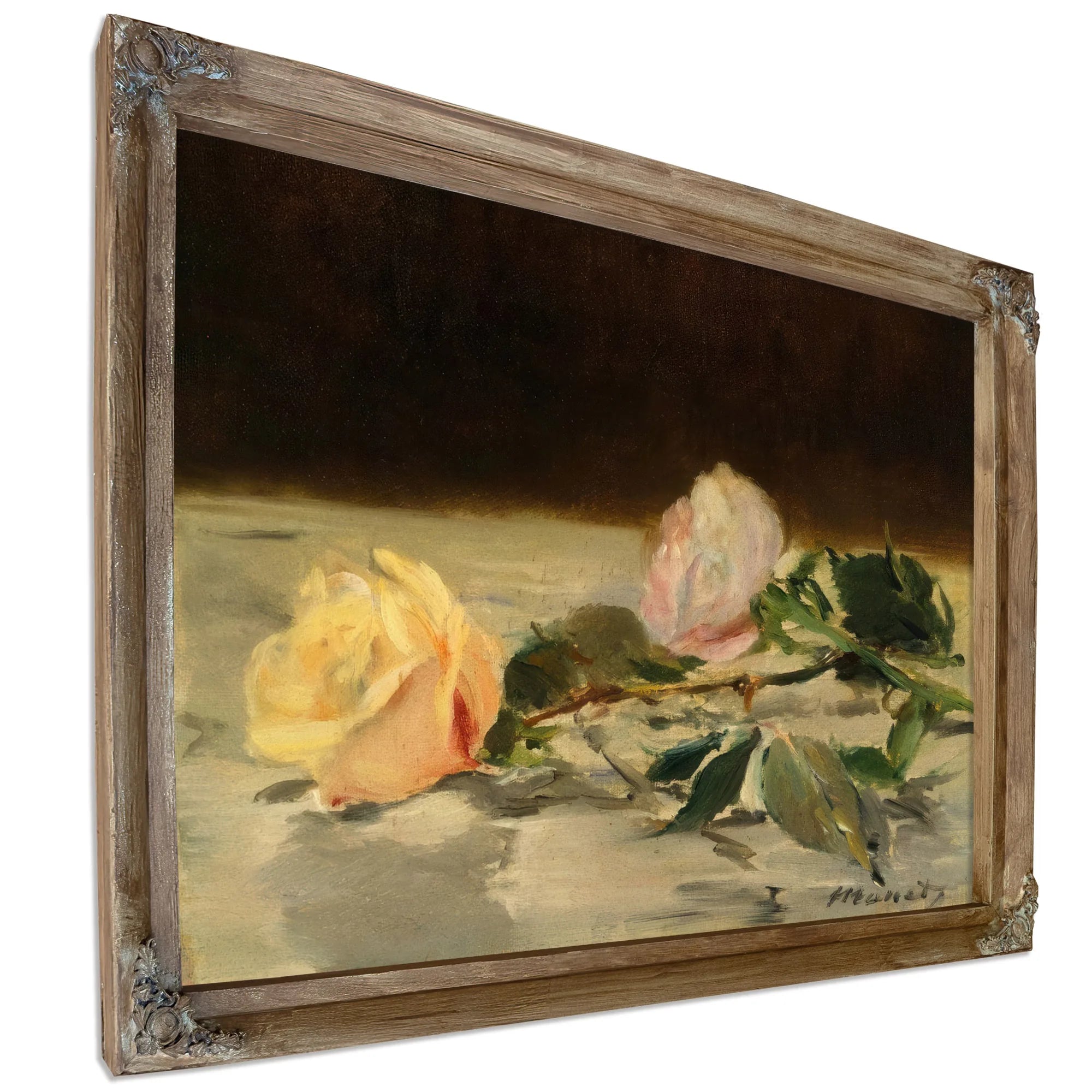 Two Roses On A Tablecloth By Edouard Manet Fine Art Print