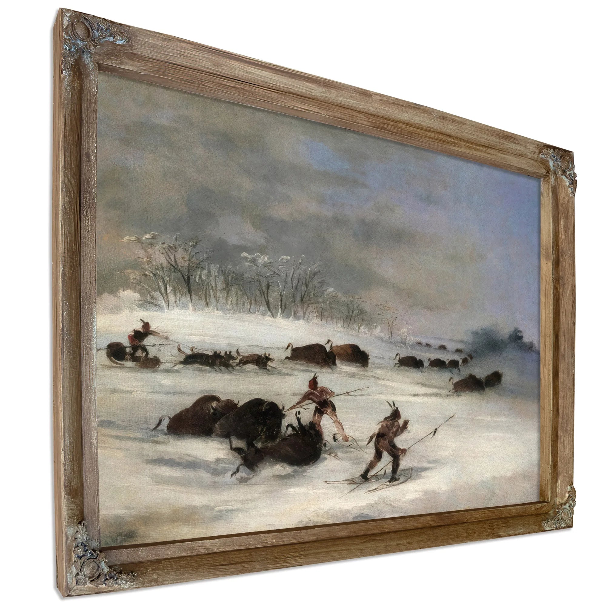 Sioux Indians On Snowshoes Lancing Buffalo By George Catlin Fine Art Print