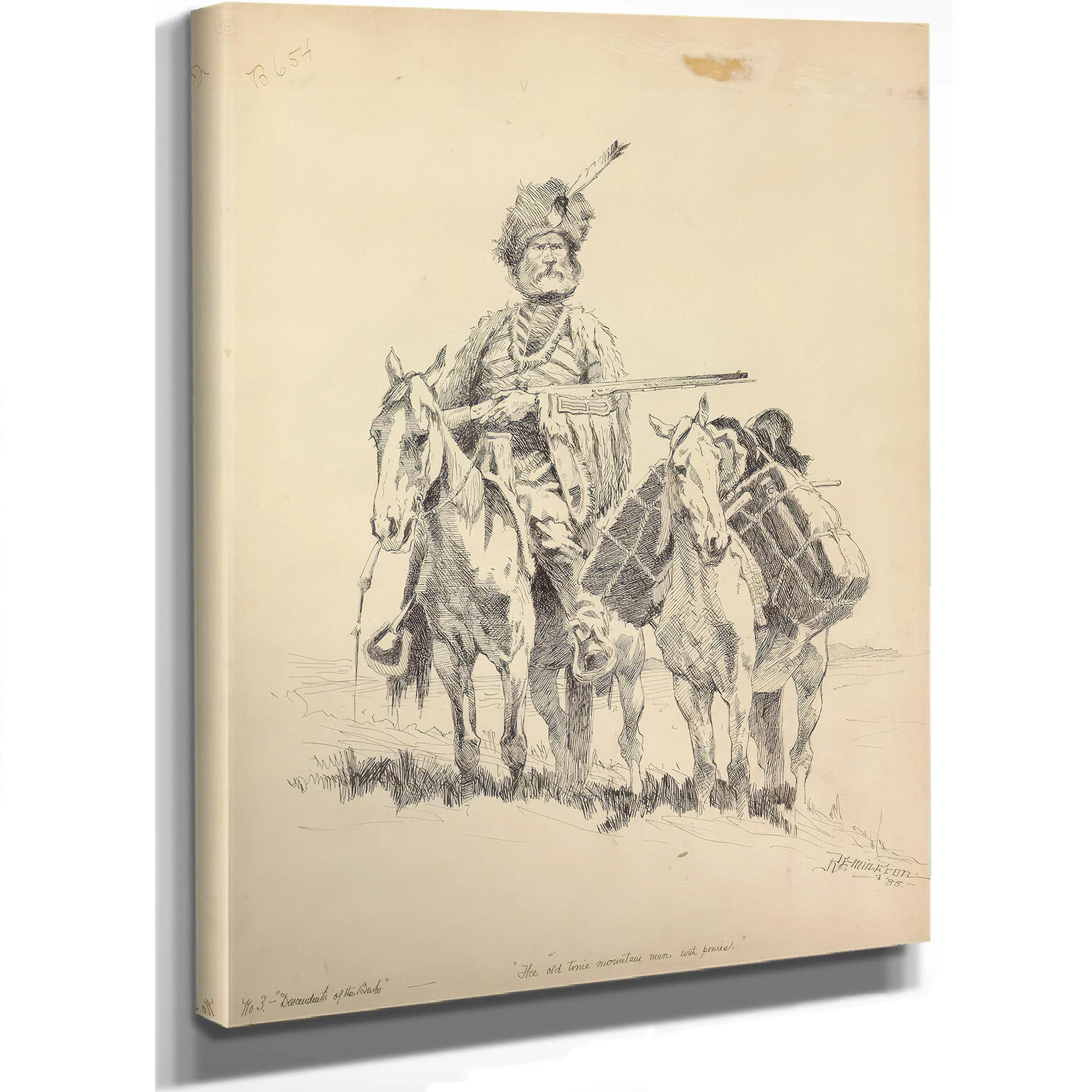 An Oldtime Mountain Man With His Ponies  by Frederic Remington