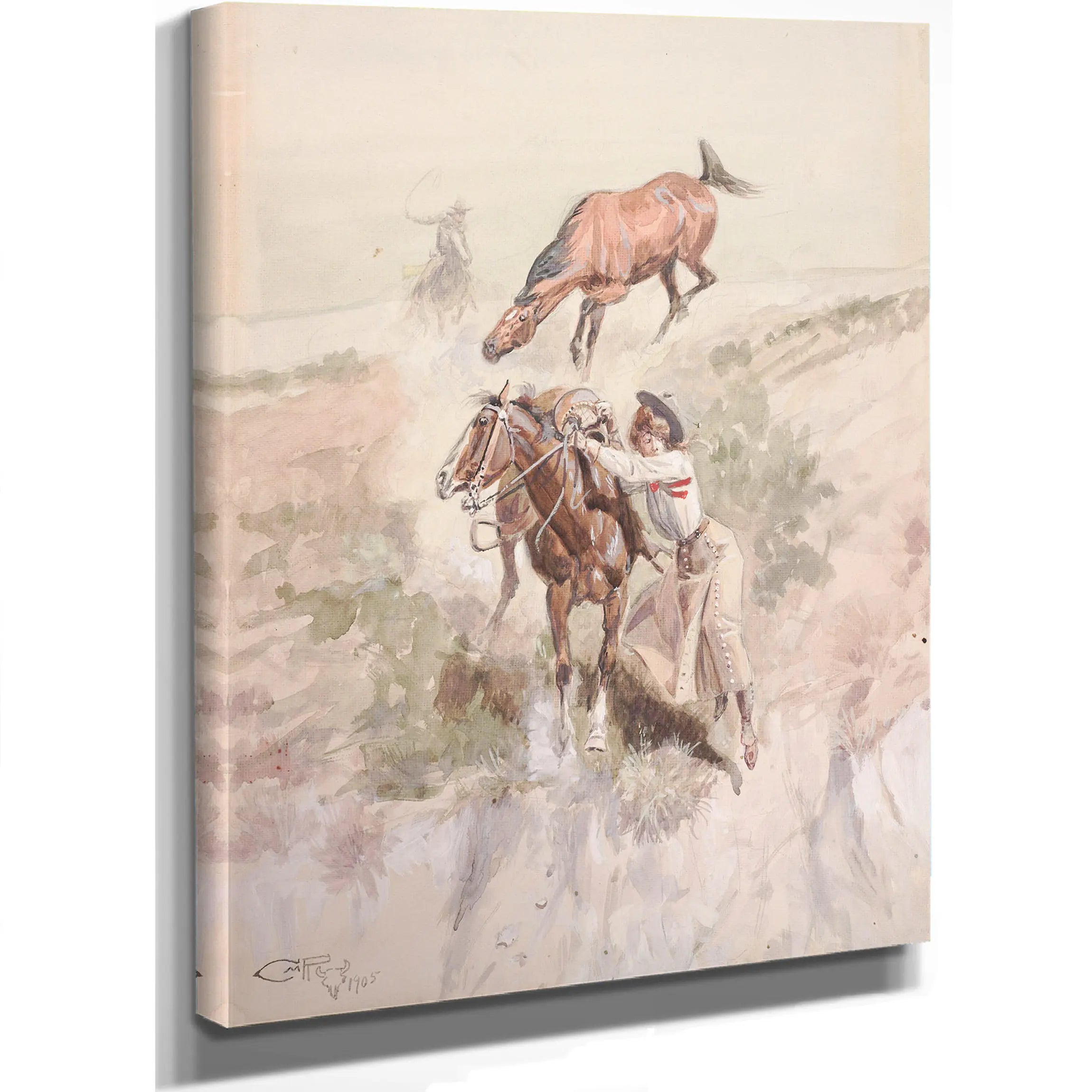 Throwing Herself From The Saddle by Charles Marion Russell