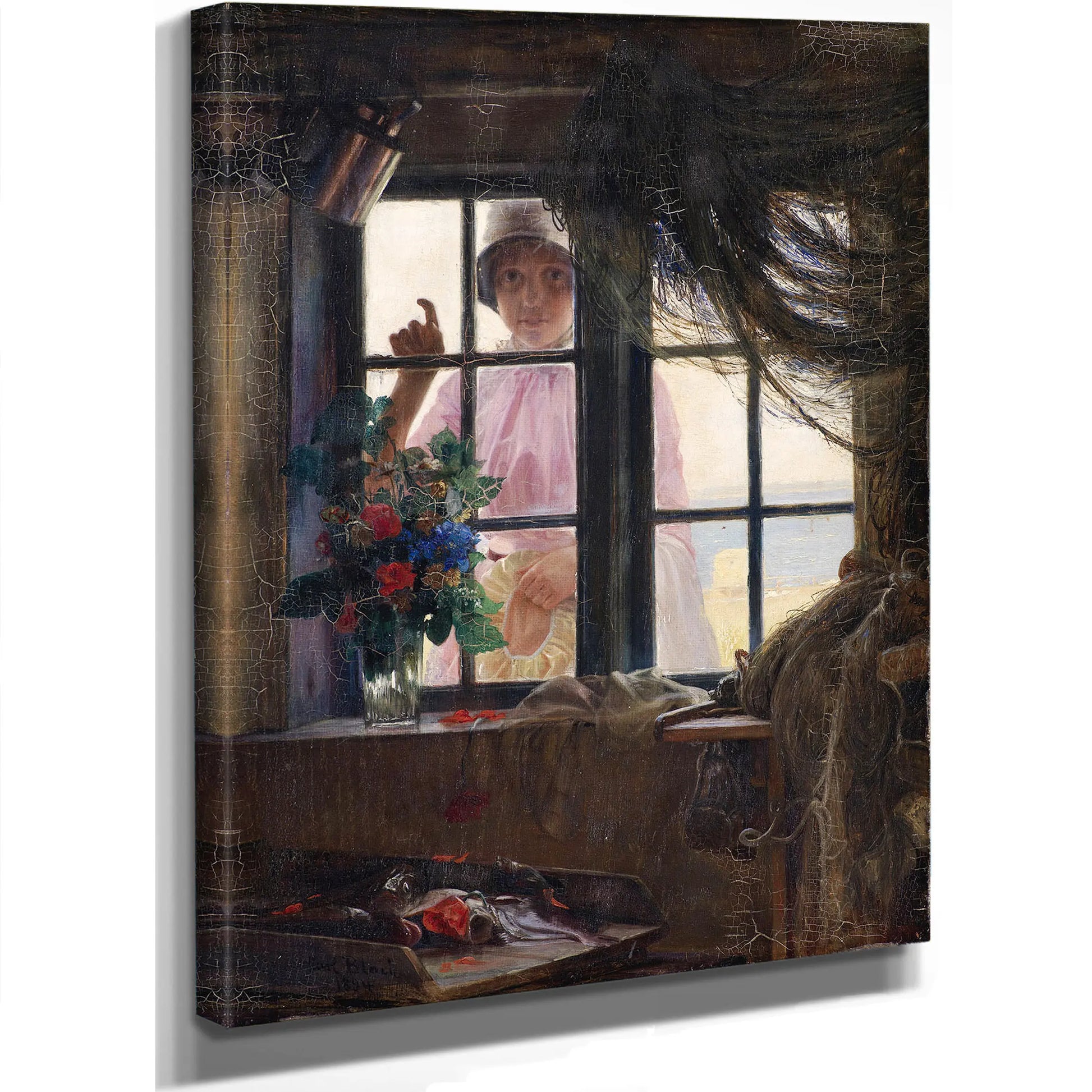 After The Bath A Young Girl Knocking At The Fishermans Window by Carl Bloch