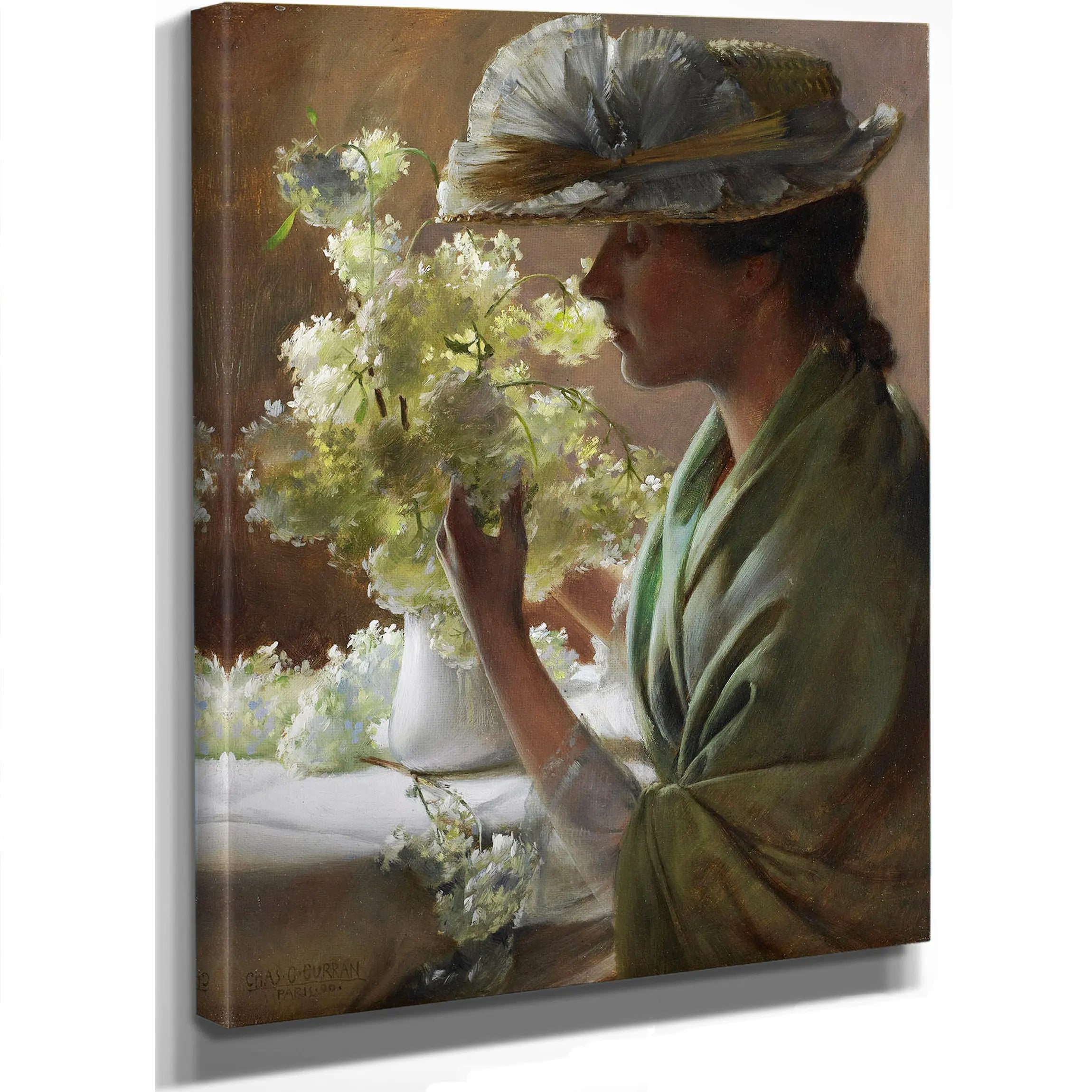 Lady With A Bouquet (Snowballs) (1890) by Charles Courtney Curran
