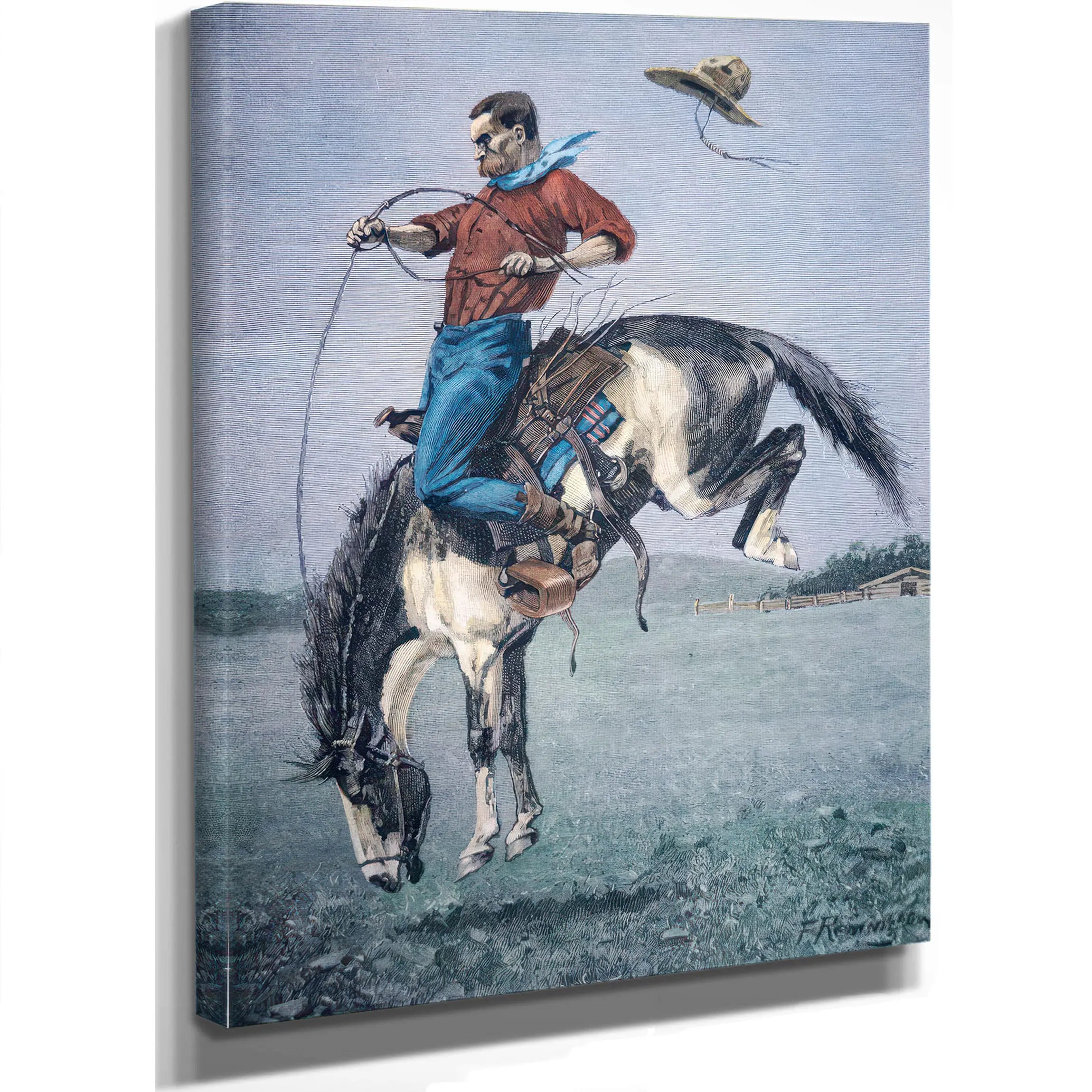 Broncobuster Coloured Engraving by Frederic Remington