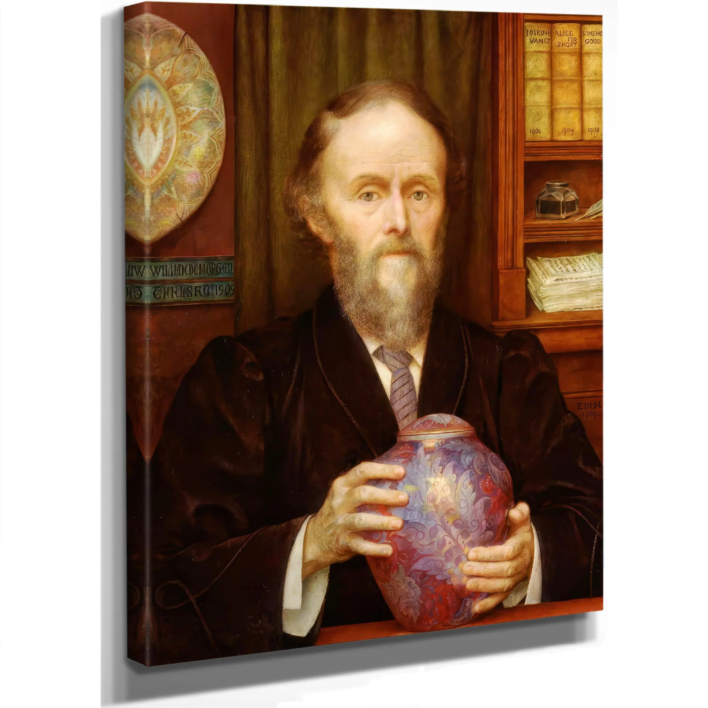 Portrait Of William De Morgan Holding Lustre Vase 1909 by Evelyn De Morgan