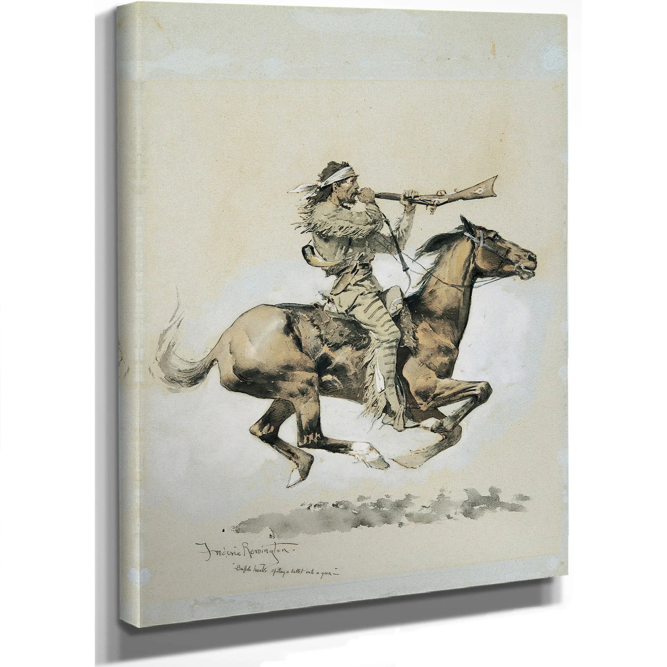 Buffalo Hunter Spitting A Bullet Into A Gun by Frederic Remington