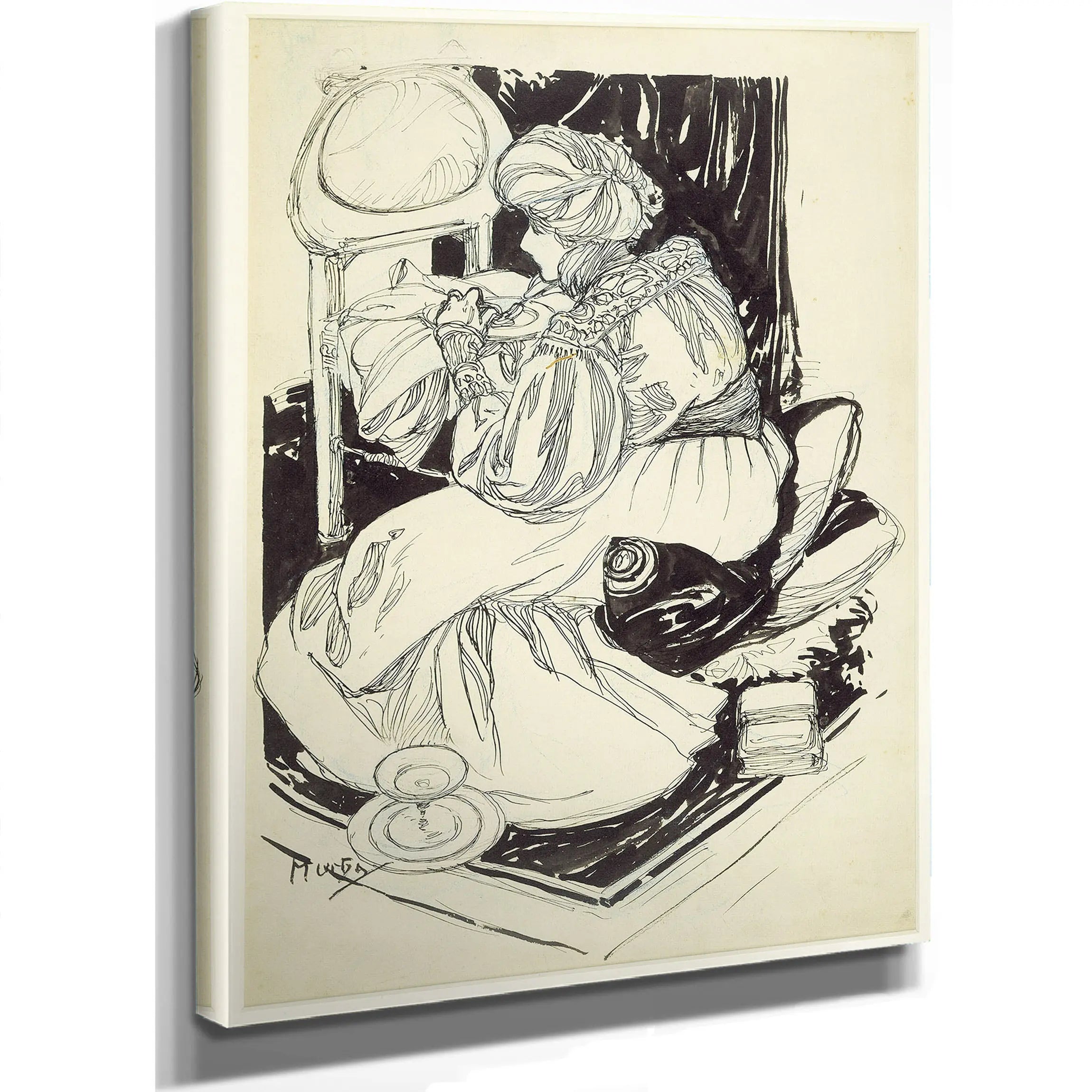 Sarah Bernhardt Dining Off A Chair by Alphonse Mucha