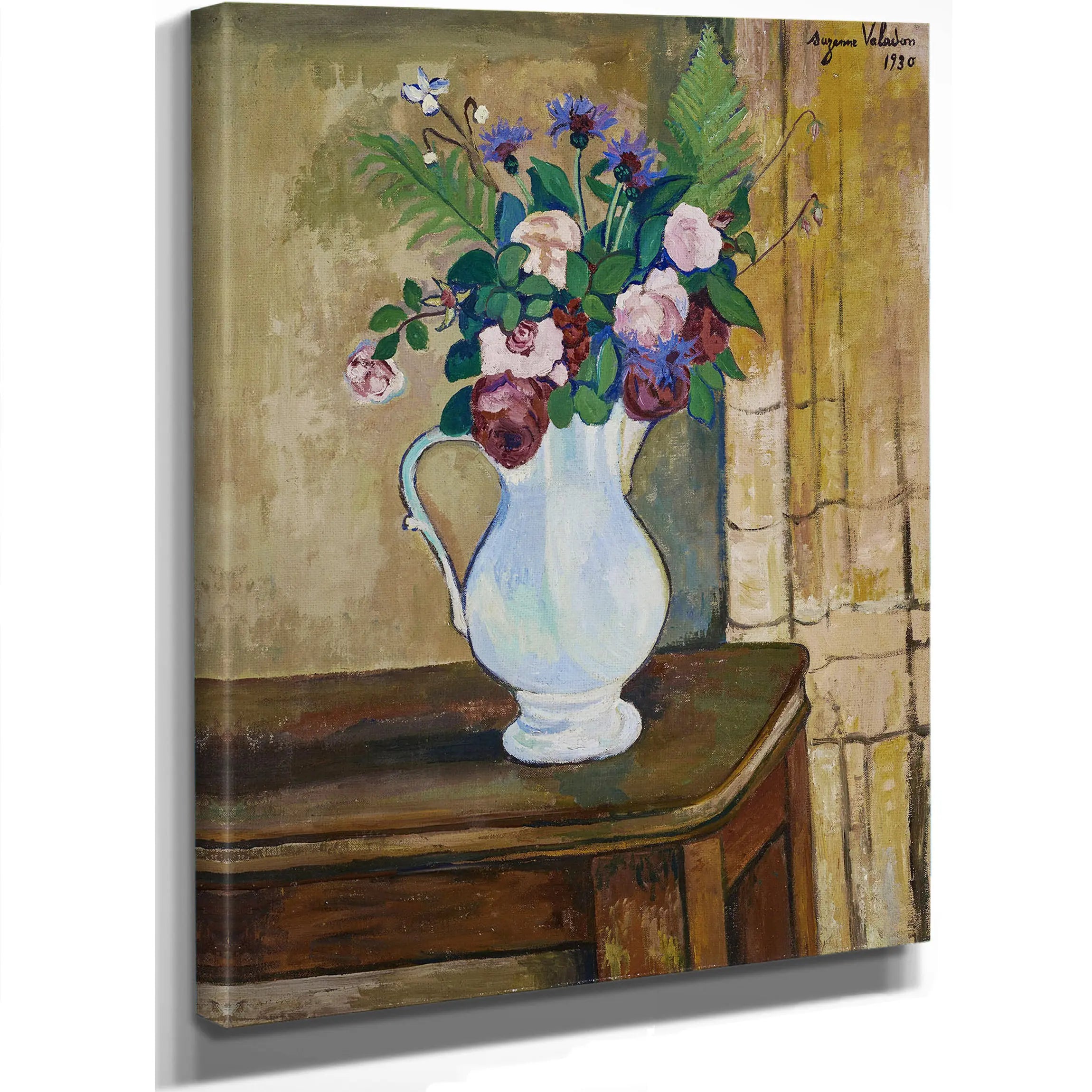 Bouquet De Roses Bleuets Et Fougeres by Suzanne Valadon