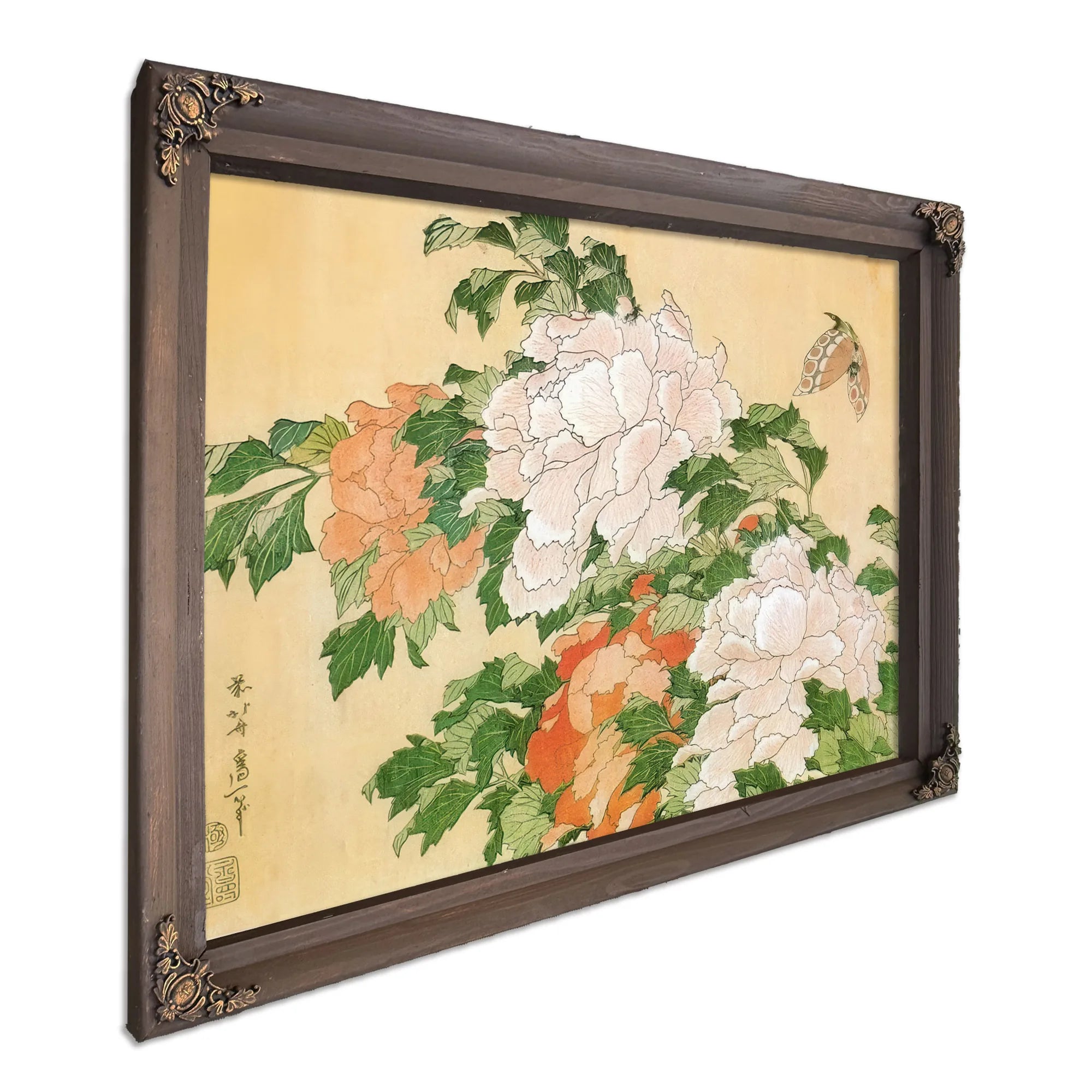 Peonies And Butterfly By Hokusai Fine Art Print