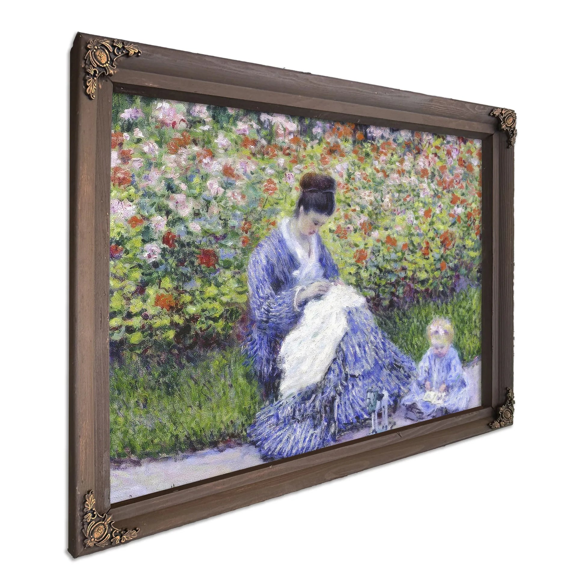 Camille Monet And A Child In The Artist's Garden In Argenteuil By Claude Monet Fine Art Print