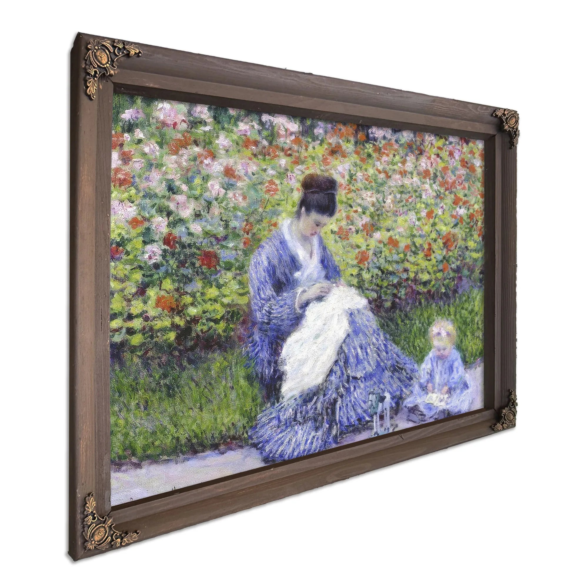 Camille Monet And A Child In The Artist's Garden In Argenteuil By Claude Monet Fine Art Print