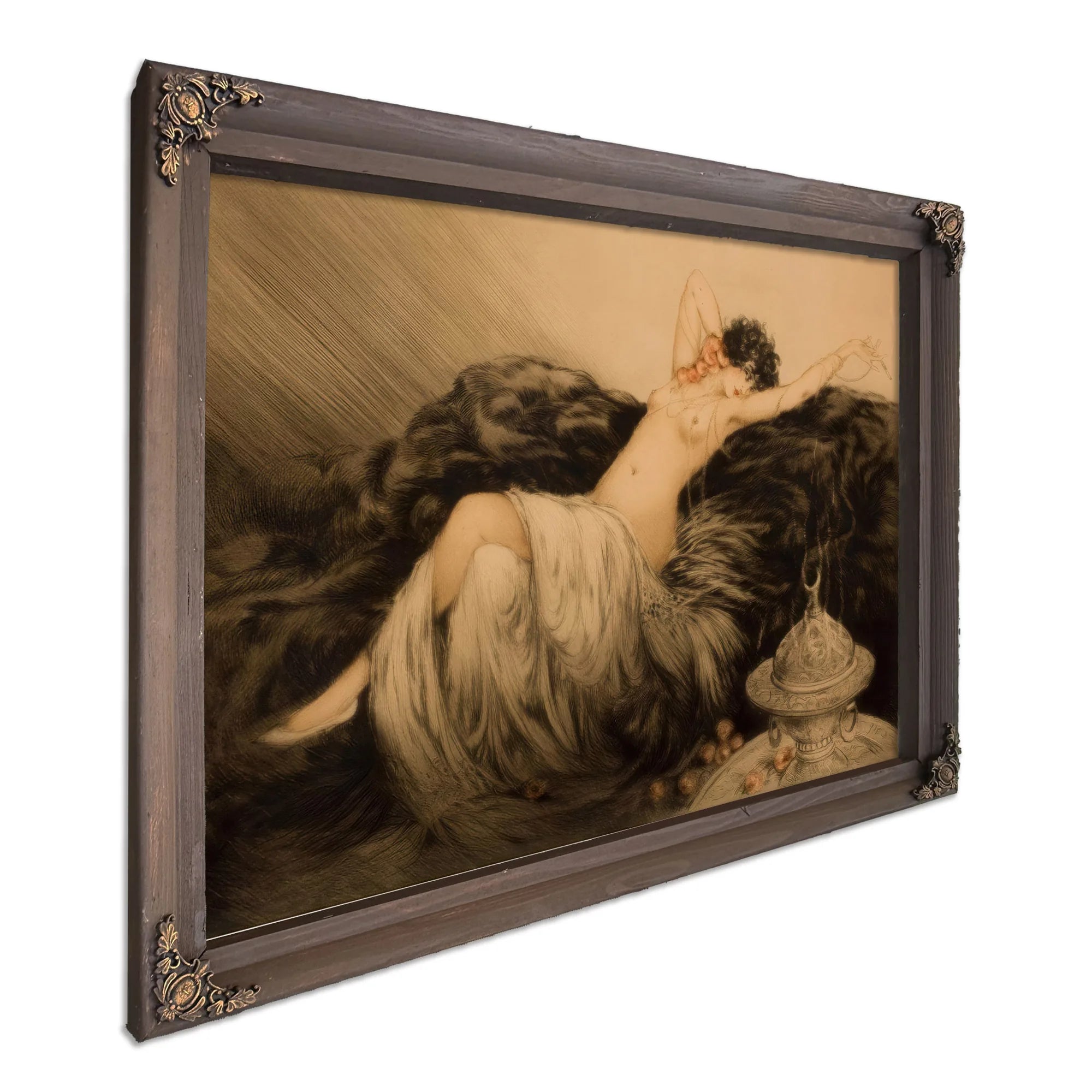 Nude With Black Fur By Louis Icart Fine Art Print