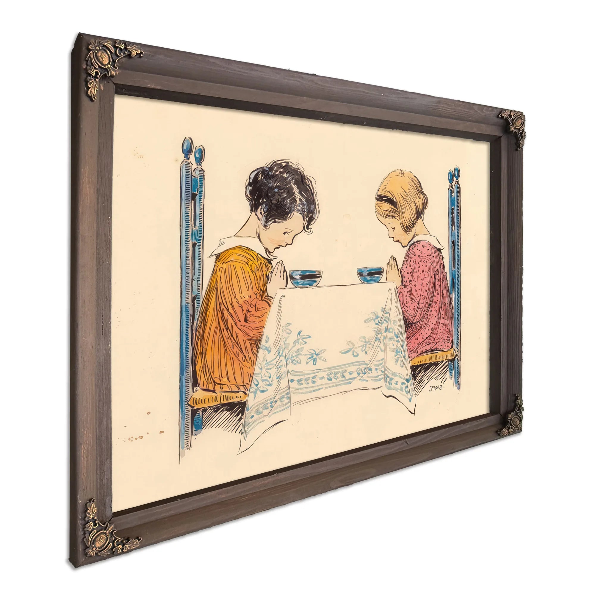 Two Children Praying A Childs Prayer Interior Book Illustration 1929 By Jessie Willcox Smith Fine Art Print
