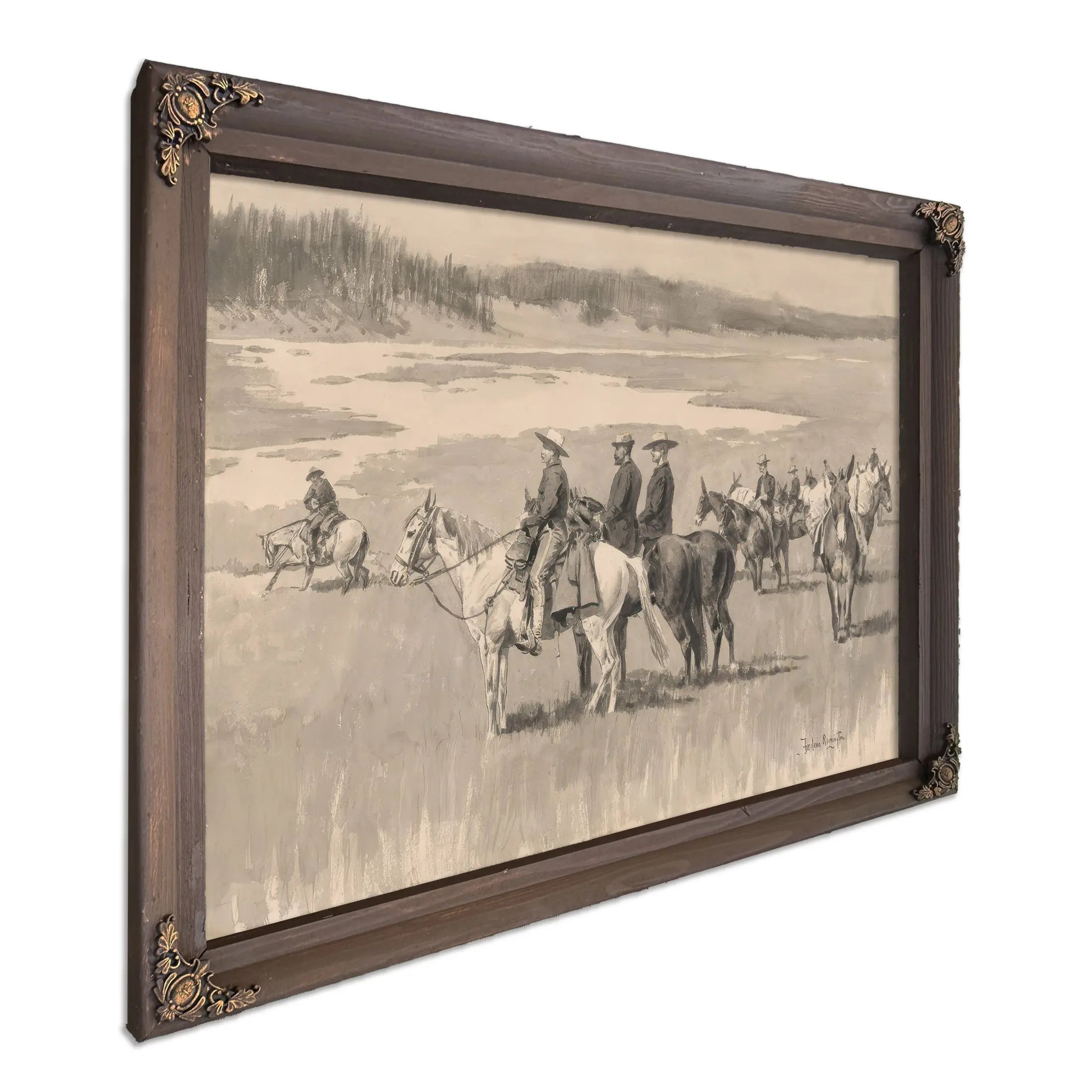 On The Headwatersburgess Finding A Ford Ca  by Frederic Remington