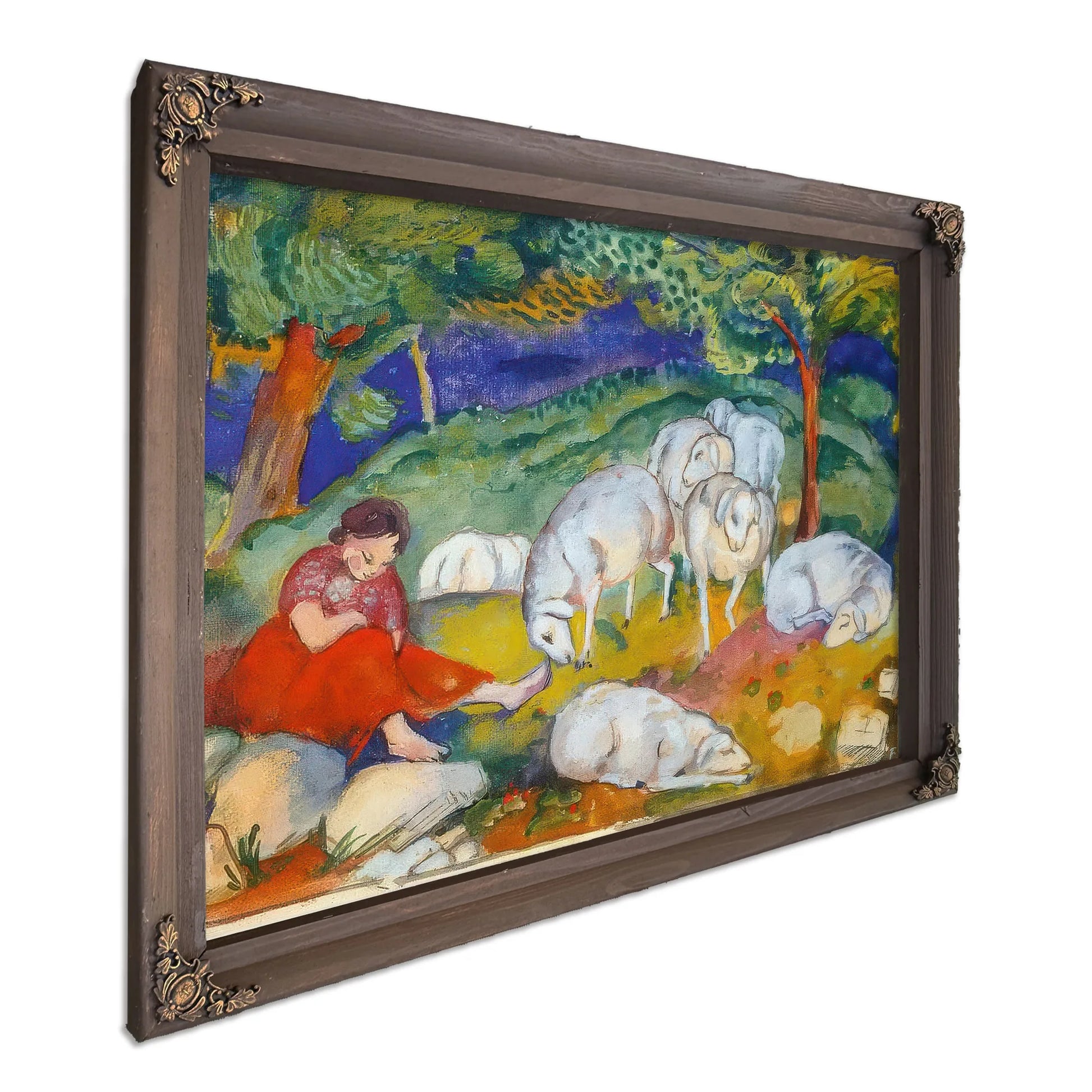 Sheperdess With Her Sheep By Franz Marc Fine Art Print