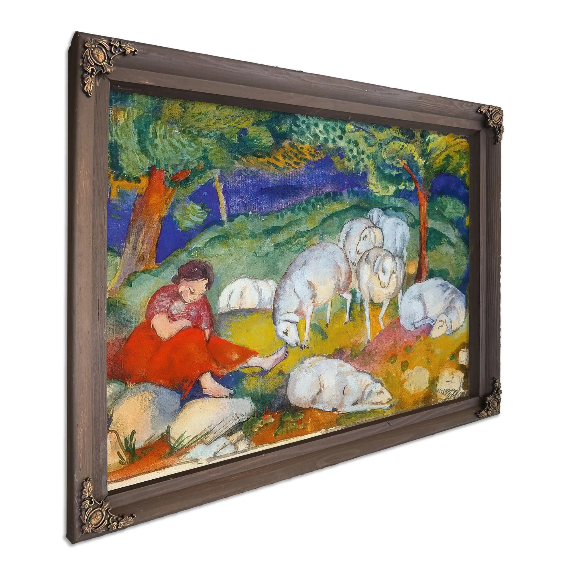 Sheperdess With Her Sheep By Franz Marc Fine Art Print