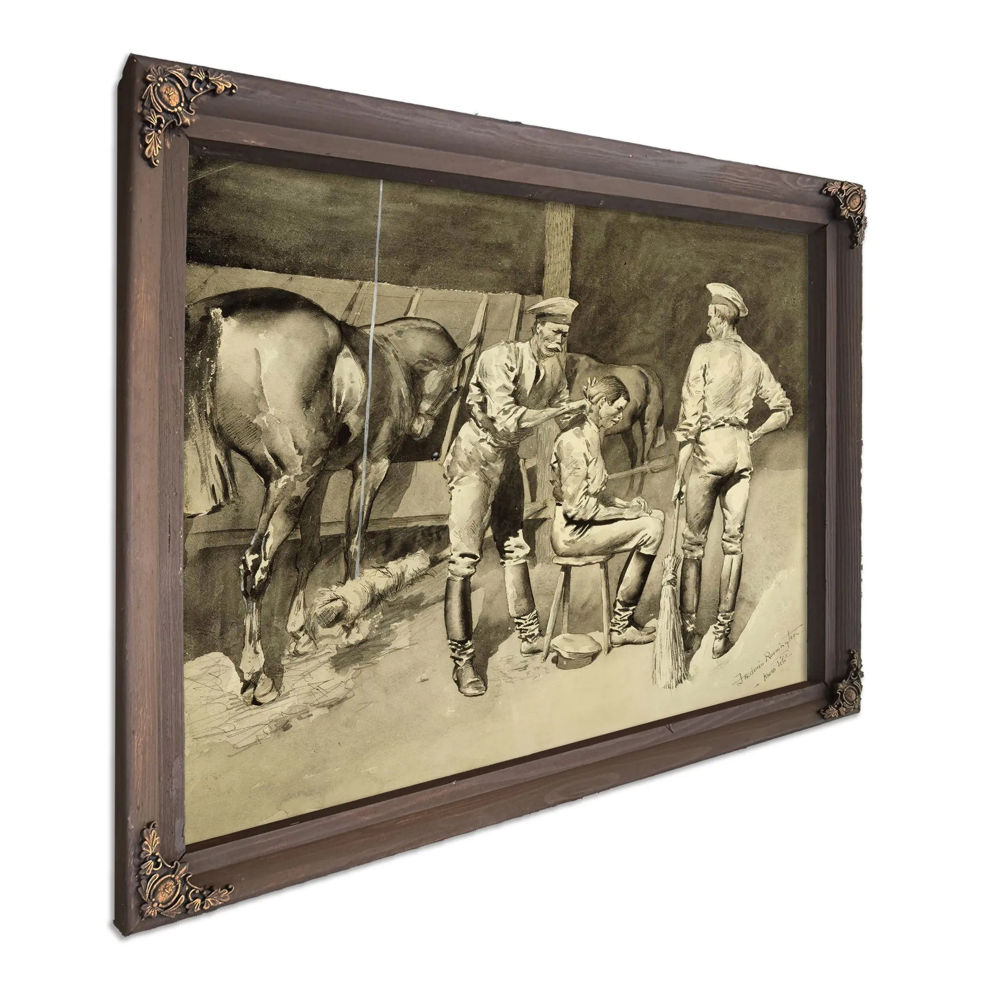 A Haircut In A Cavalry Stable by Frederic Remington