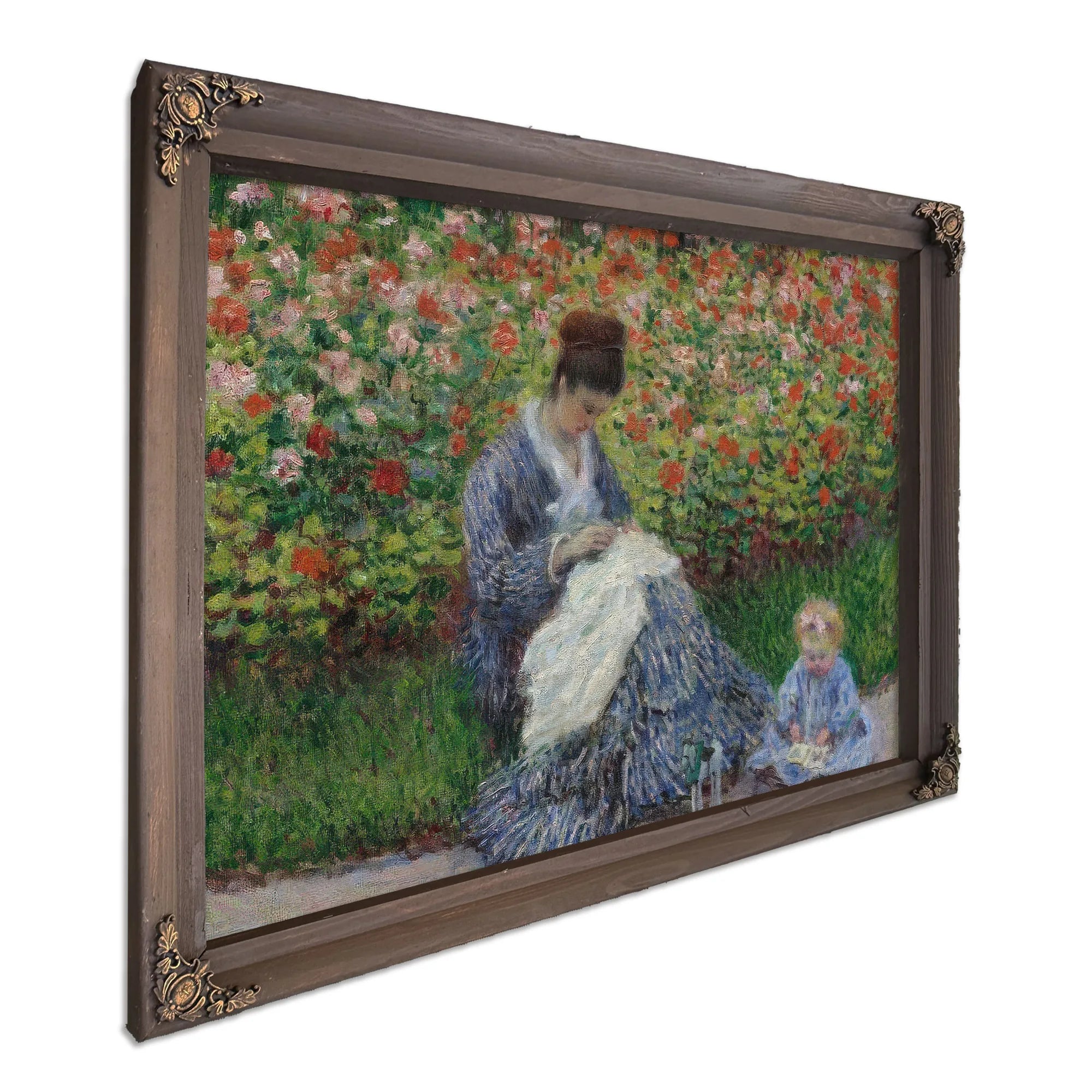 Camille Monet And A Child In The Artist's Garden In Argenteuil By Claude Monet Fine Art Print