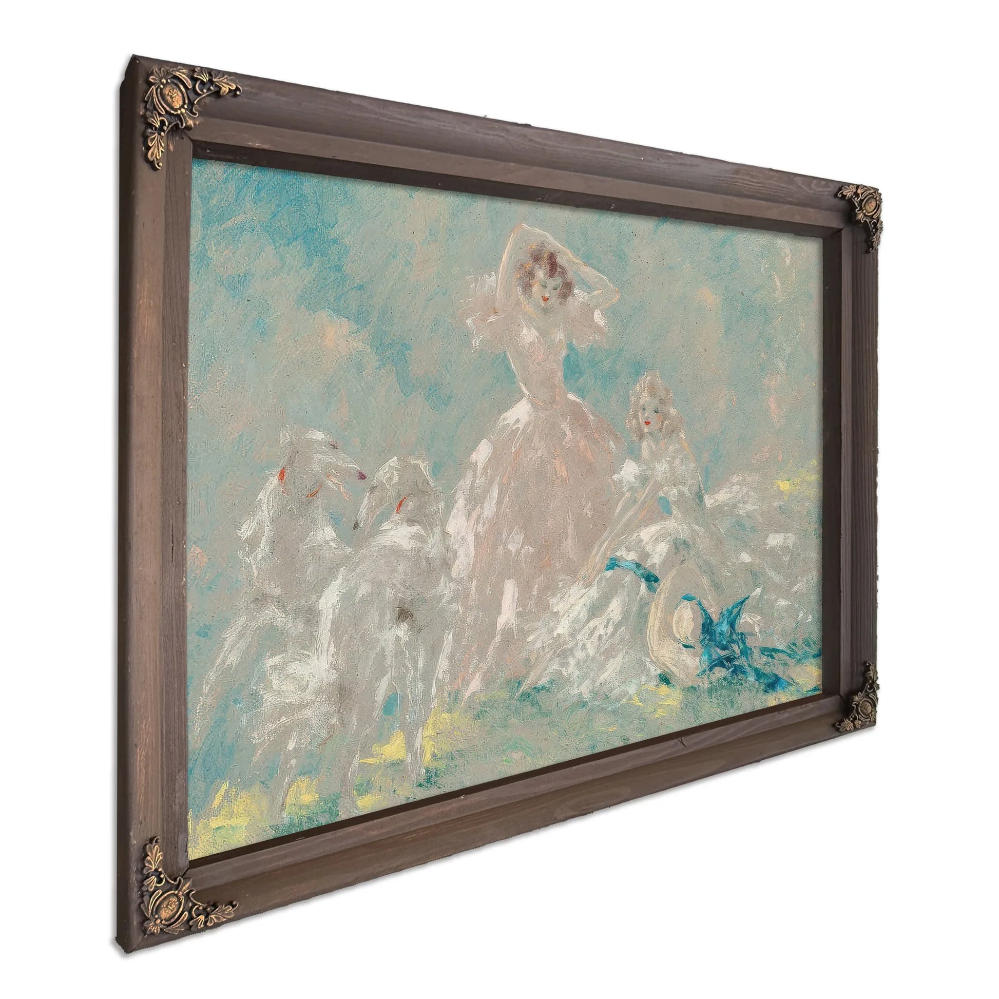 Two Women & Borzois Circa 1930 1940 By Louis Icart Fine Art Print