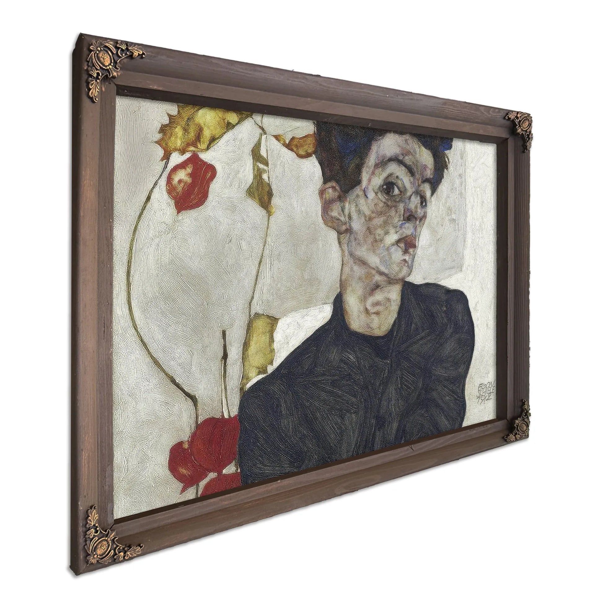 Self Portrait With Chinese Lantern Plant By Egon Schiele Fine Art Print