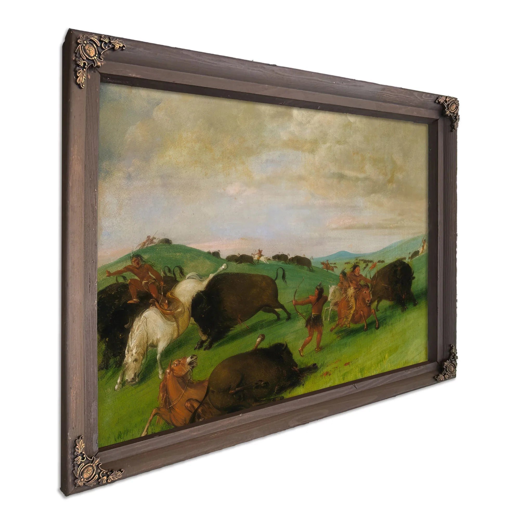 Buffalo Chase, Bulls Making Battle With Men And Horses By George Catlin Fine Art Print