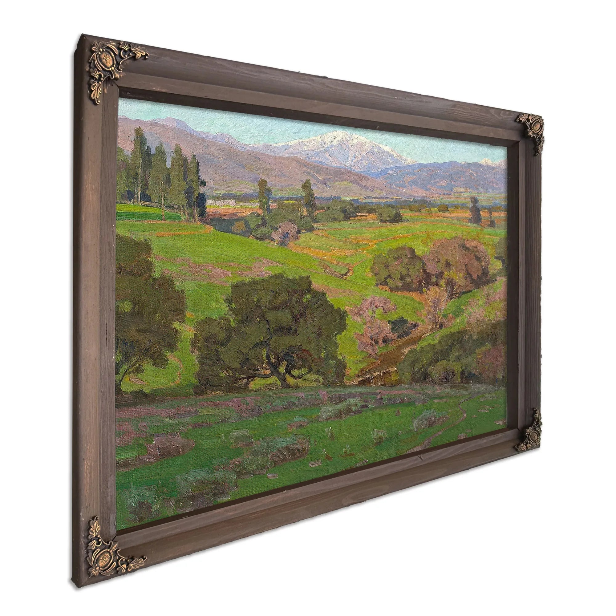 Rolling Hills With A Snow Capped Mountains Beyond By William Wendt Fine Art Print