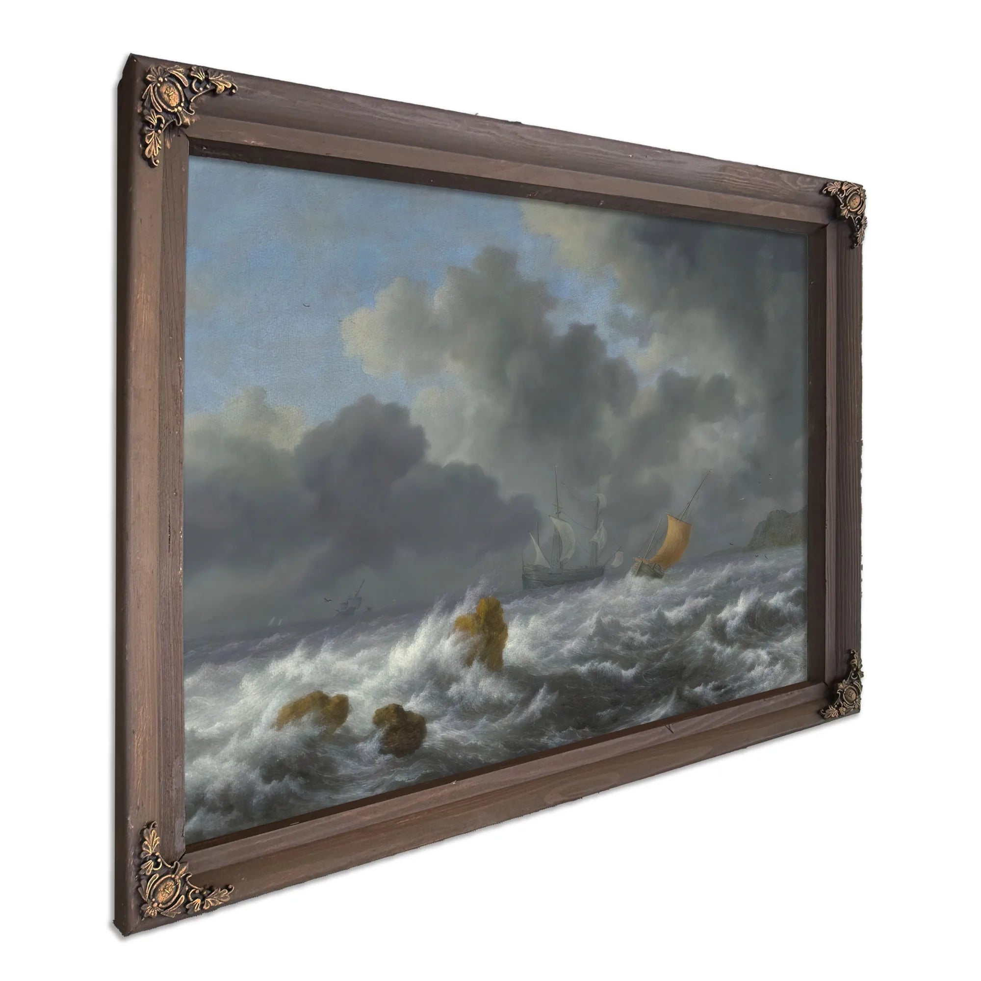Sailing Vessels In A Stormy Sea Near A Rocky Coast By Jacob Van Ruisdael Fine Art Print