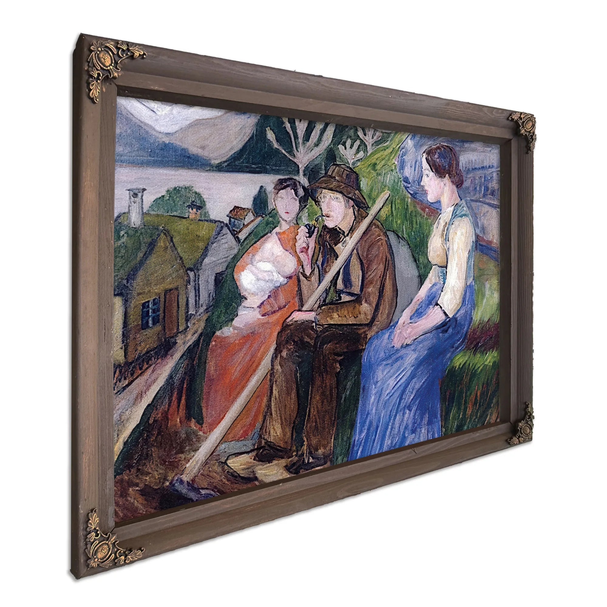 Self Portrait At Sandalstrand With Engel And Her Sister By Nicolai Astrup Fine Art Print