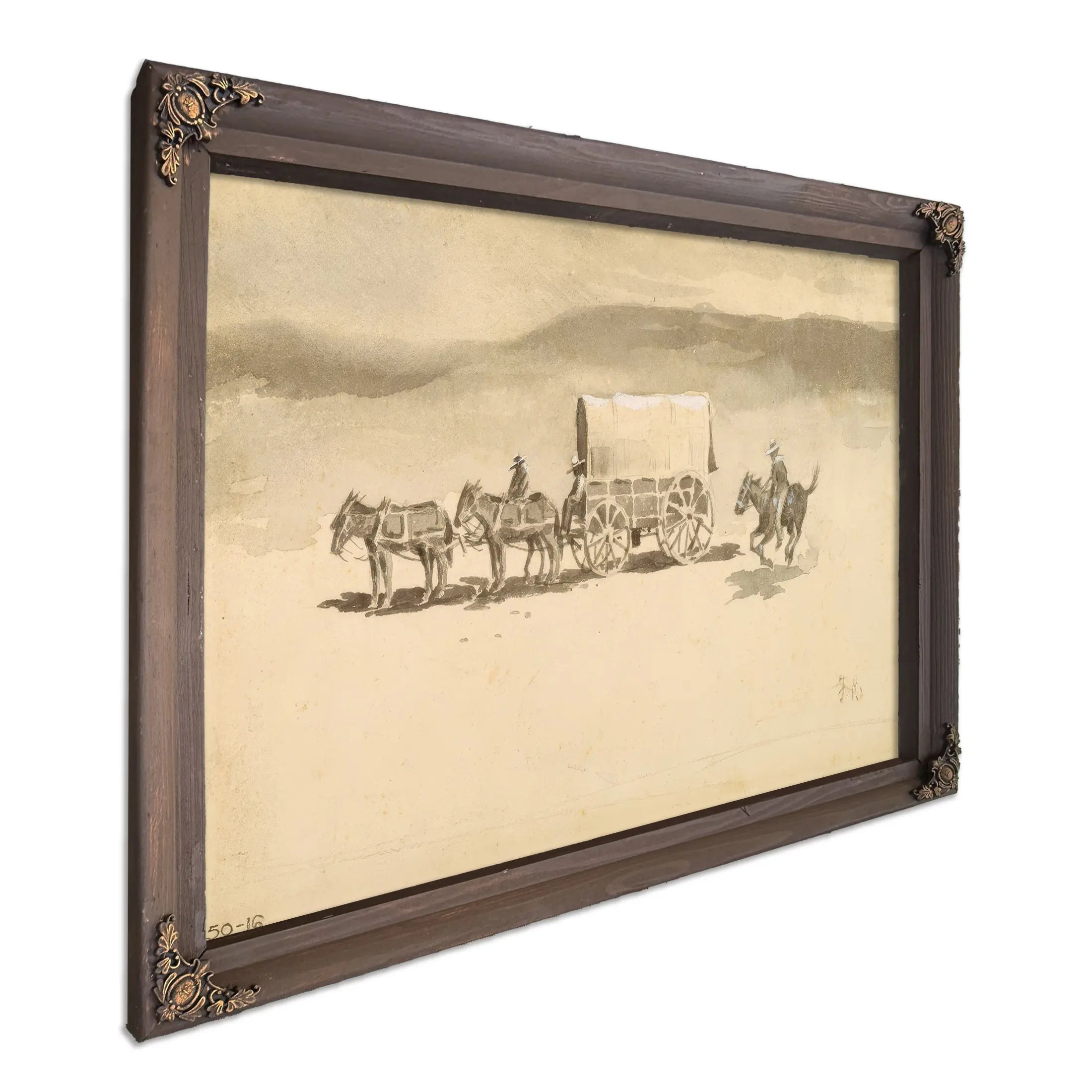 Untitled Wash Drawing On Paper by Frederic Remington