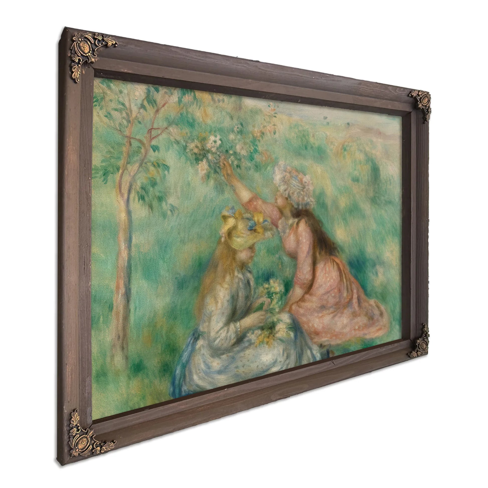 Girls Picking Flowers In A Meadow By Pierre August Renoir Fine Art Print