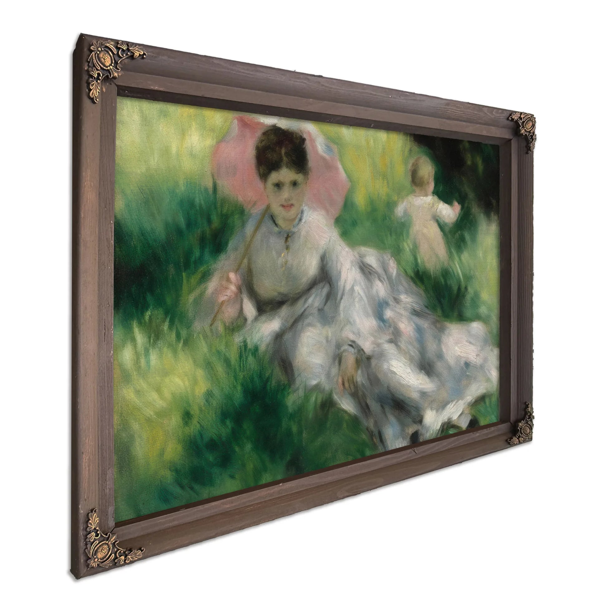 Woman With A Parasol And Small Child On A Sunlit Hillside By Pierre August Renoir Fine Art Print