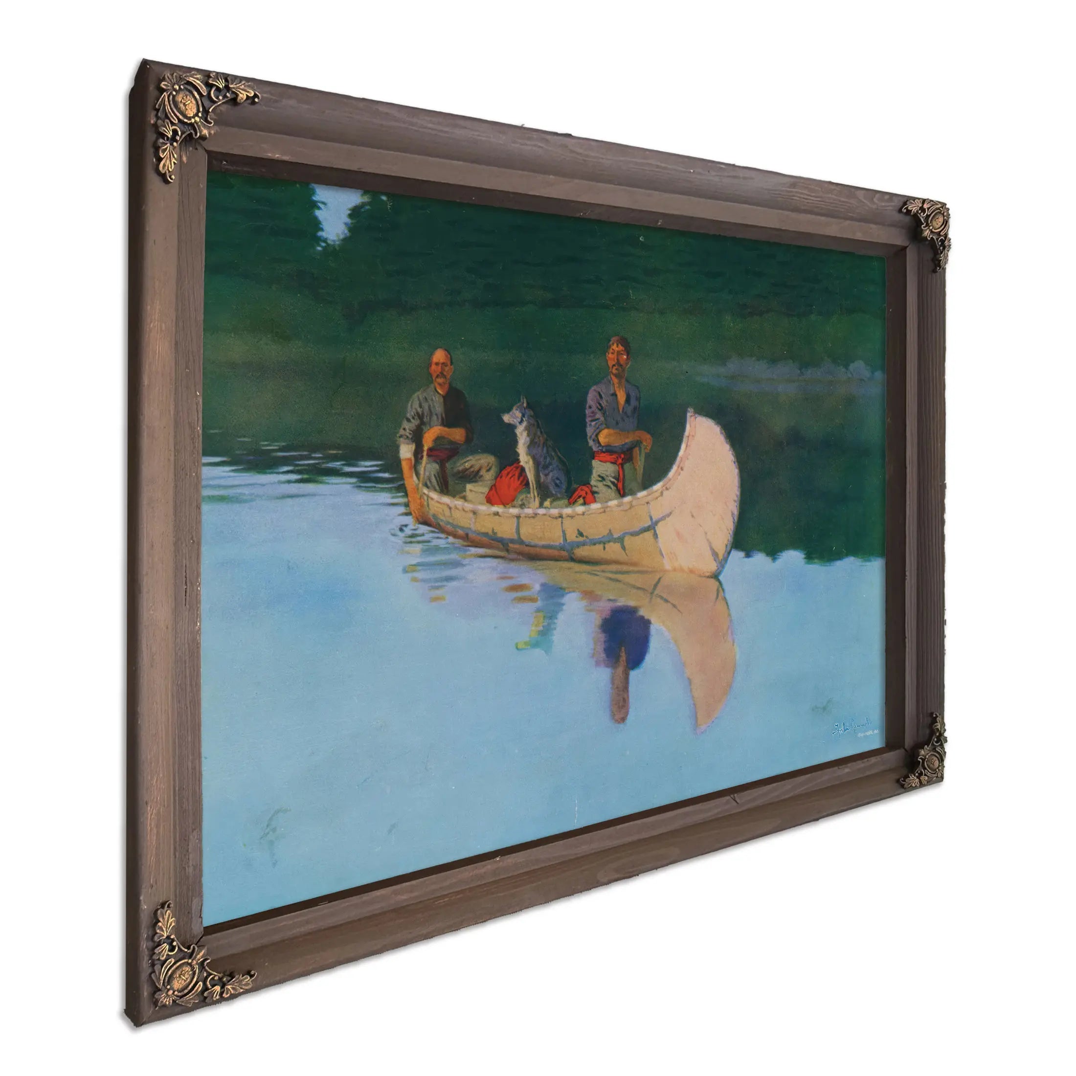 Two Men And A Dog In A Canoe Frederic Remington Lccn  by Frederic Remington