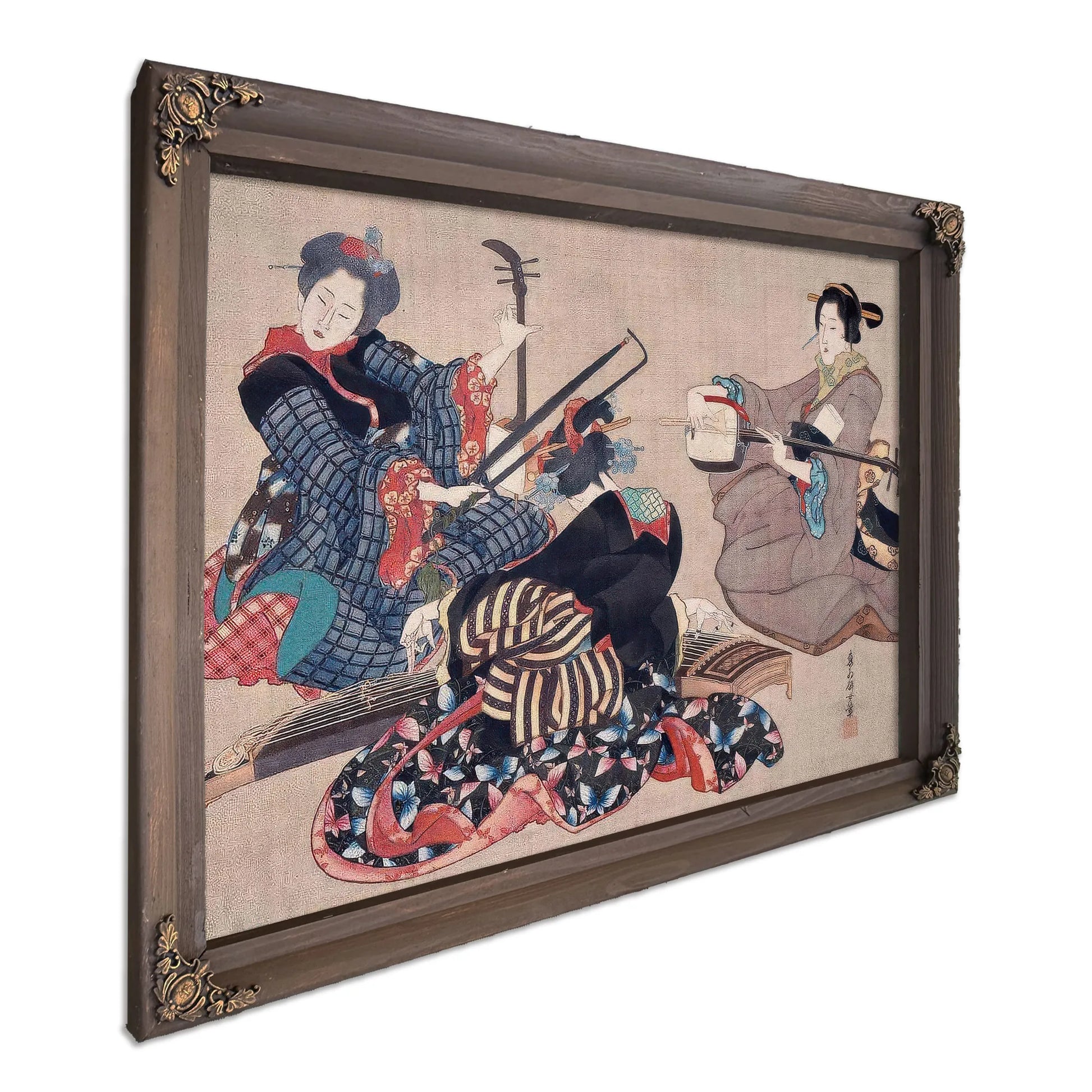 Katsushika Oi Three Women Playing Musical Instruments Upload Tmp By Katsushika Oi Fine Art Print