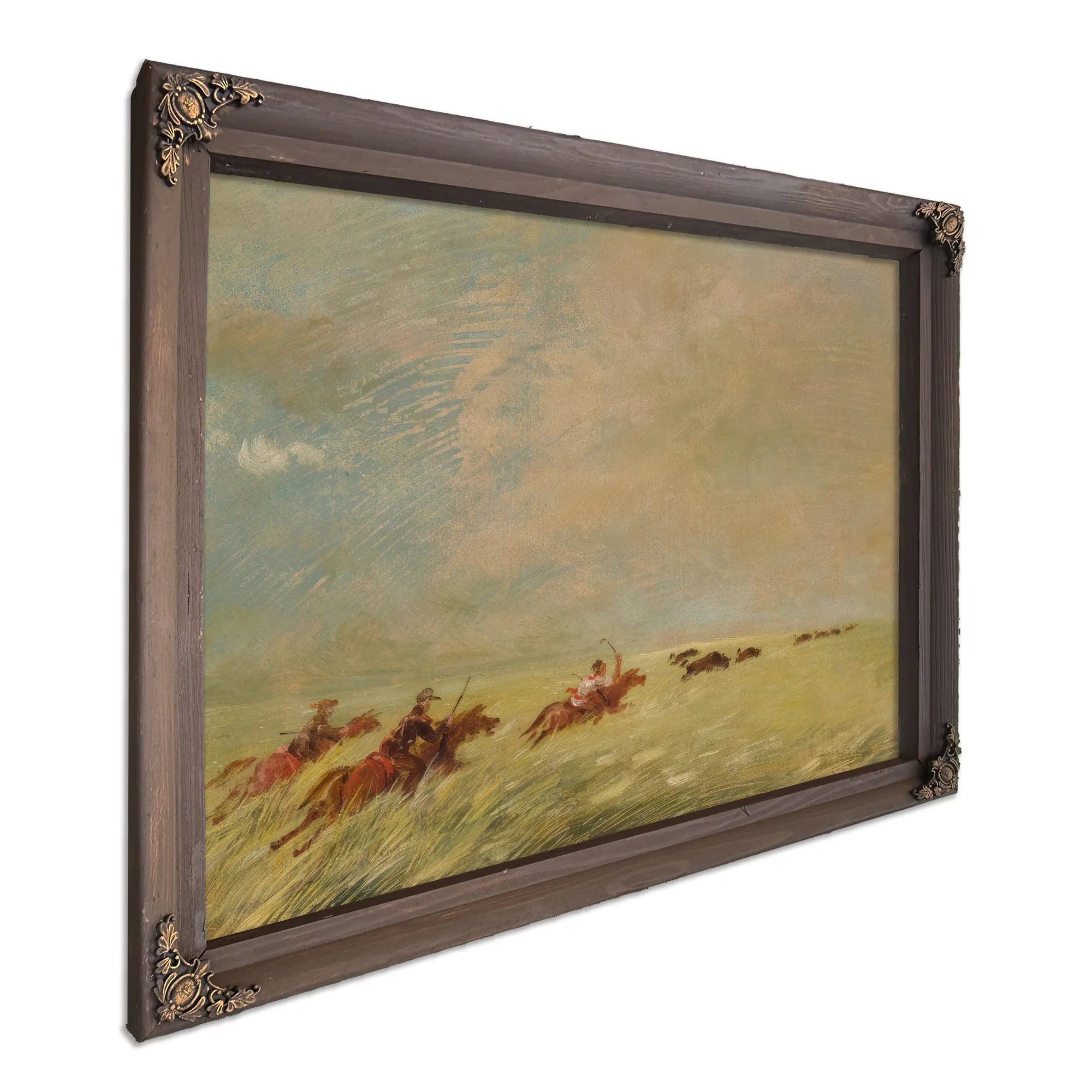 Bogard, Batiste, And I Chasing Buffalo In High Grass On A Missouri Bottom By George Catlin Fine Art Print